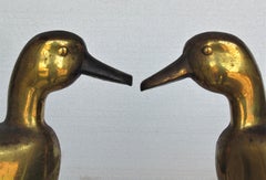 Antique Brass Duck Andirons Unusual Form