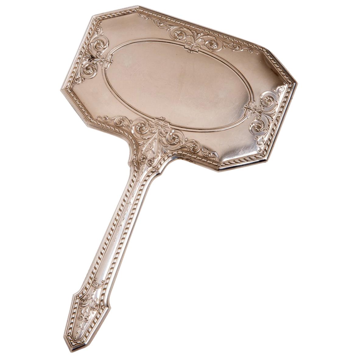 Unusual Form for Silver USA Mirror with Handle For Sale
