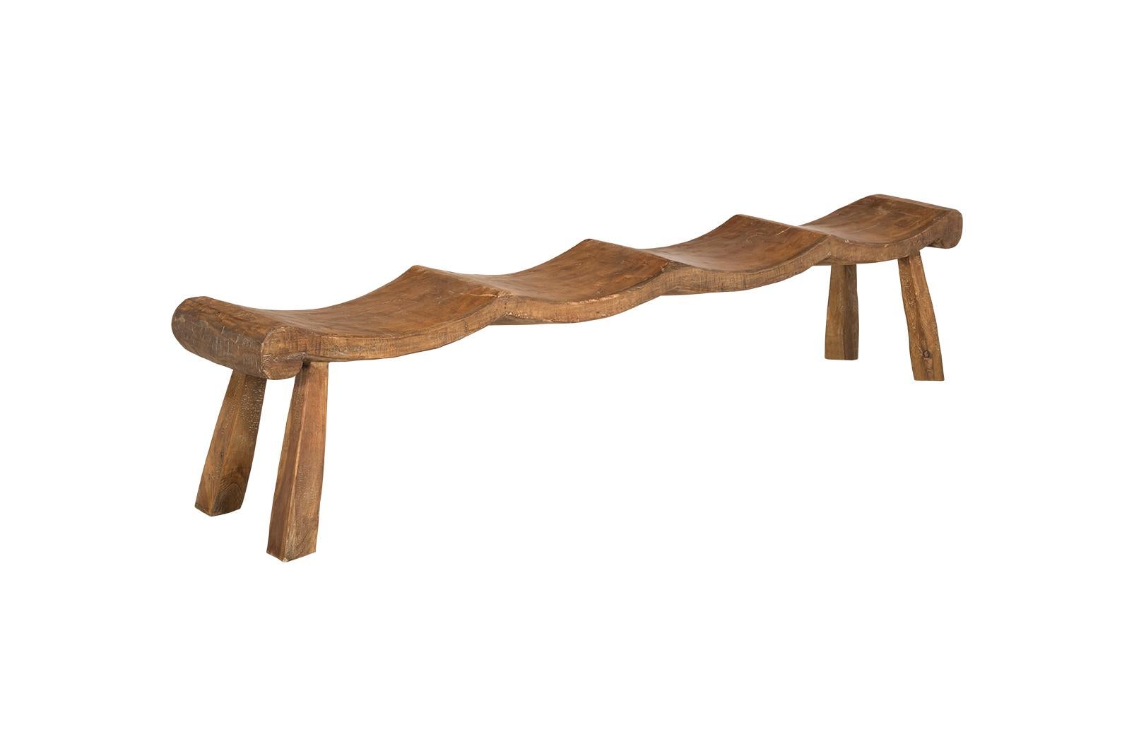 Organic Modern Unusual Four Seat Bench in Weathered Elm