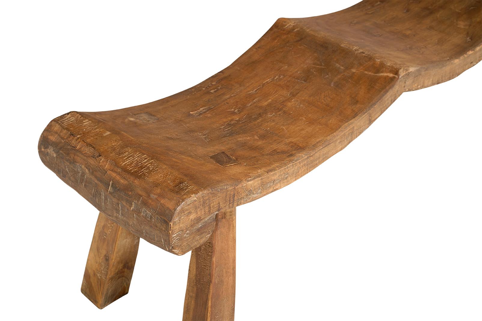 20th Century Unusual Four Seat Bench in Weathered Elm