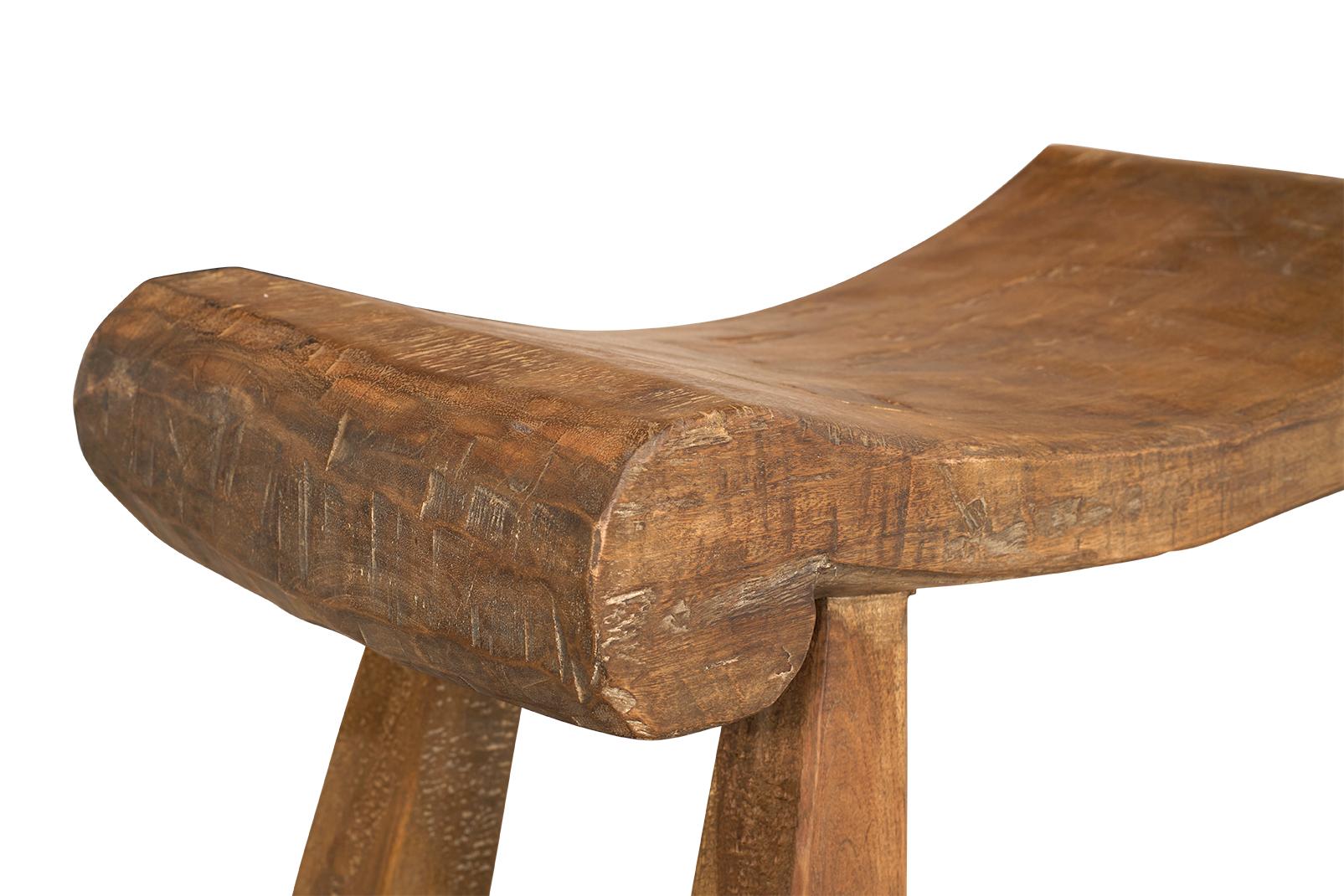 Wood Unusual Four Seat Bench in Weathered Elm