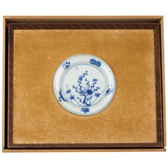 Unusual Framed 17th Century Antique Chinese Porcelain Ming Flowers Plate and Box