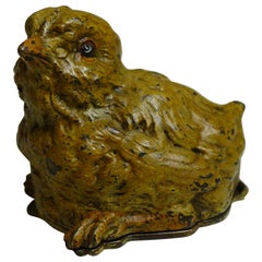 Ungewöhnliche Briefmarkenschachtel aus kalt bemalter Bronze von Franz Bergman, Chick, um 1900