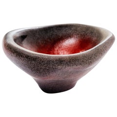 Unusual Freeform Ceramic Bowl in Gray and Red Glazes, Czech Republic, 1950s