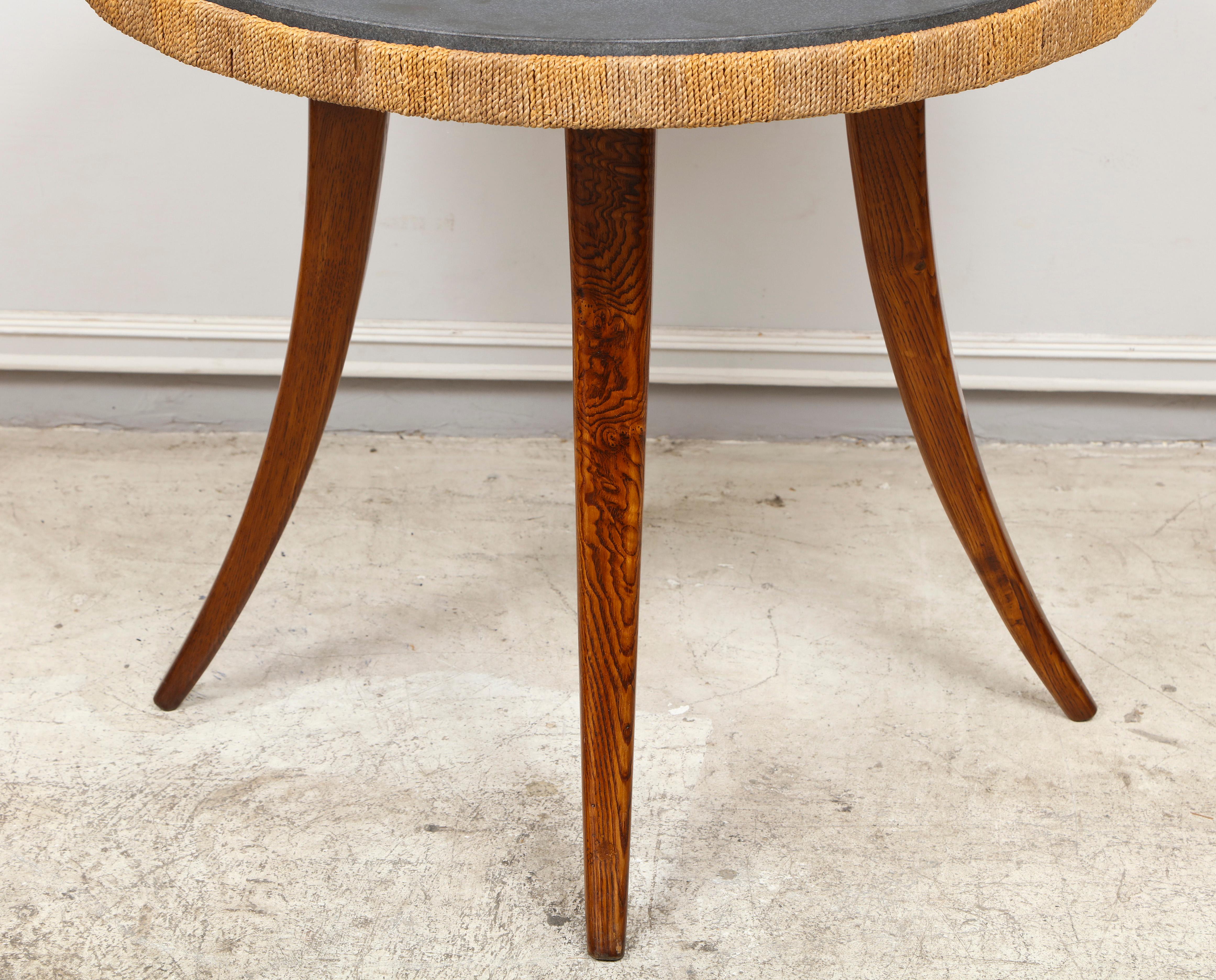 Woven Unusual French 1940s Marble-Top Table with Jute Apron on Splayed Legs