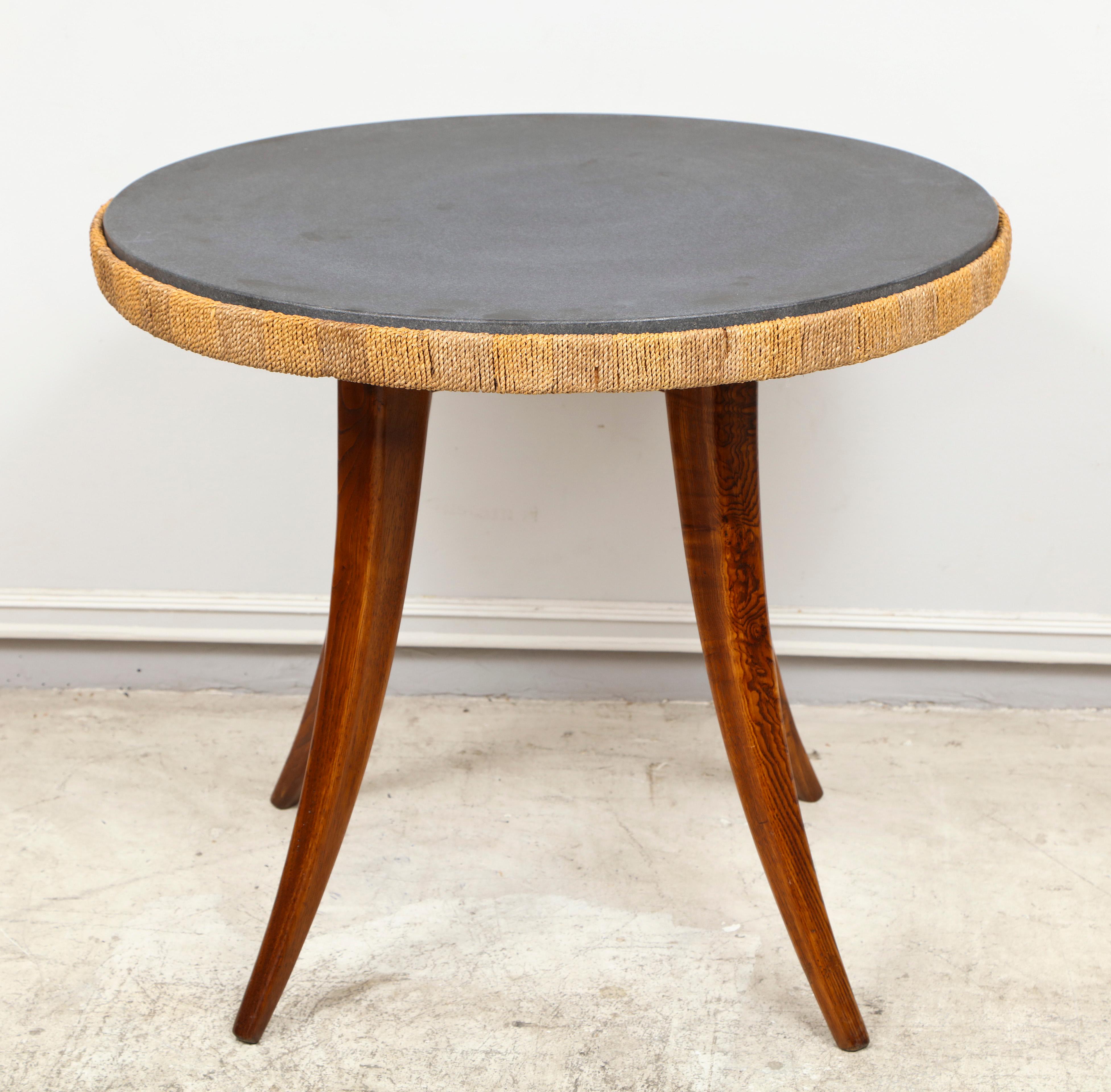 Unusual French 1940s Marble-Top Table with Jute Apron on Splayed Legs In Excellent Condition In New York, NY