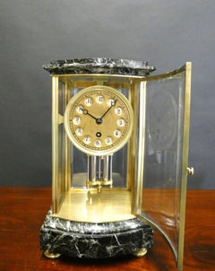 Unusual French 24 Hour Four Glass Mantel Clock