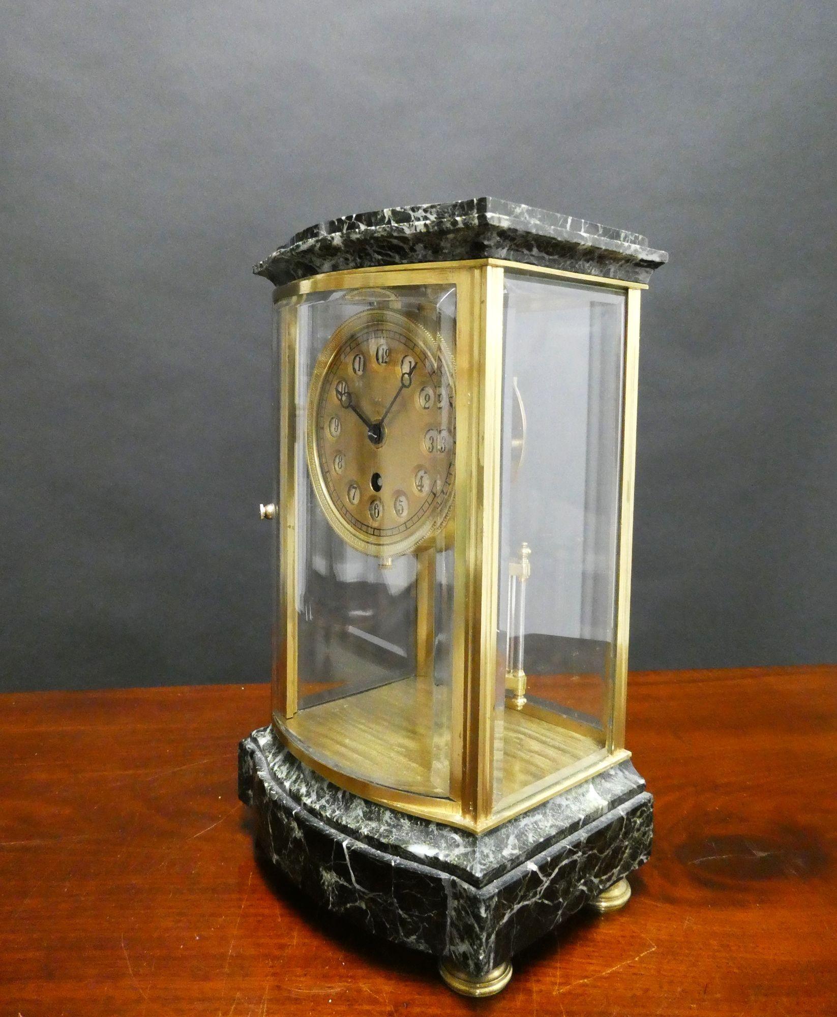 Unusual French 24 Hour Four Glass Mantel Clock For Sale 1