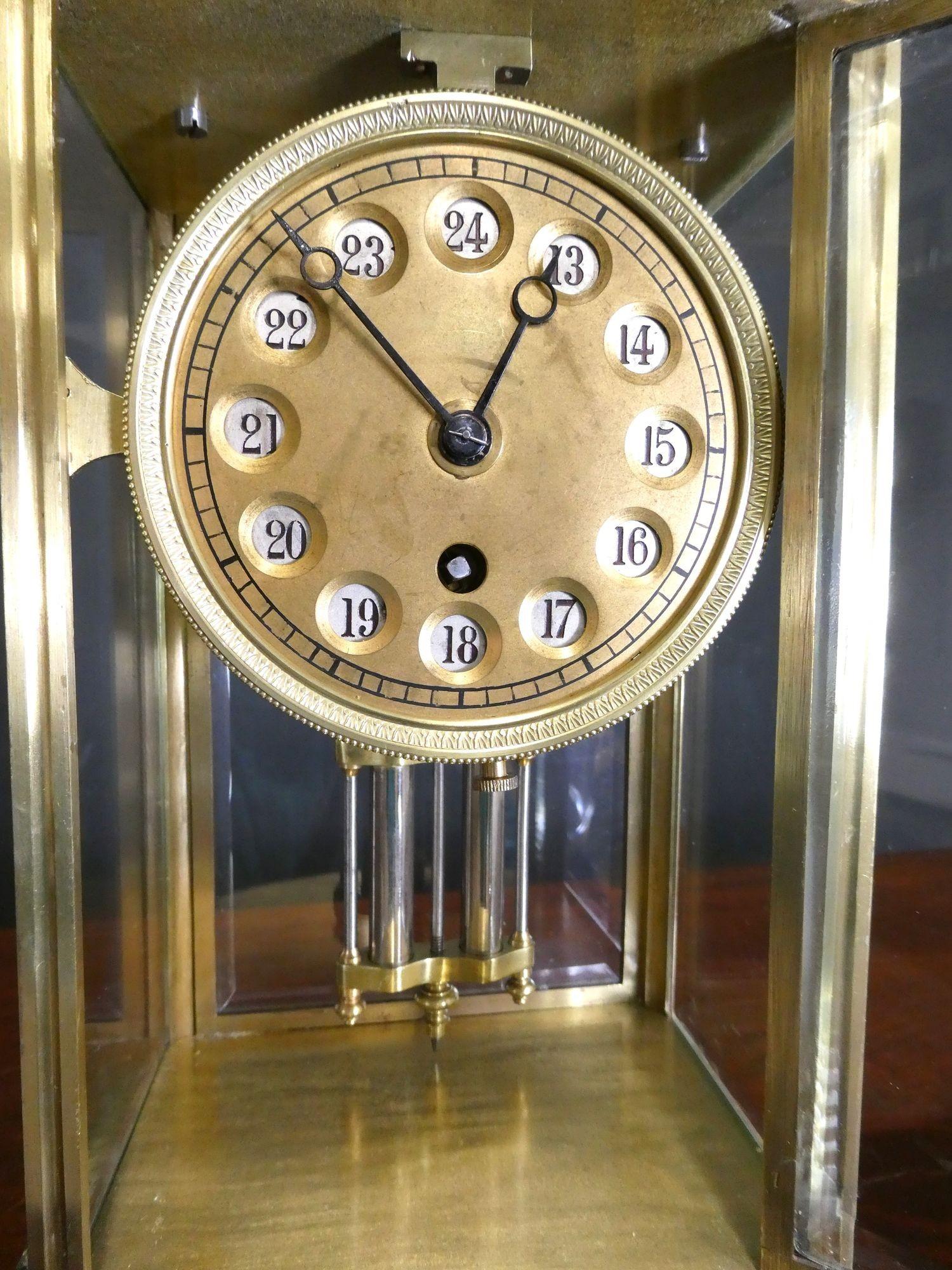 Unusual French 24 Hour Four Glass Mantel Clock For Sale 2