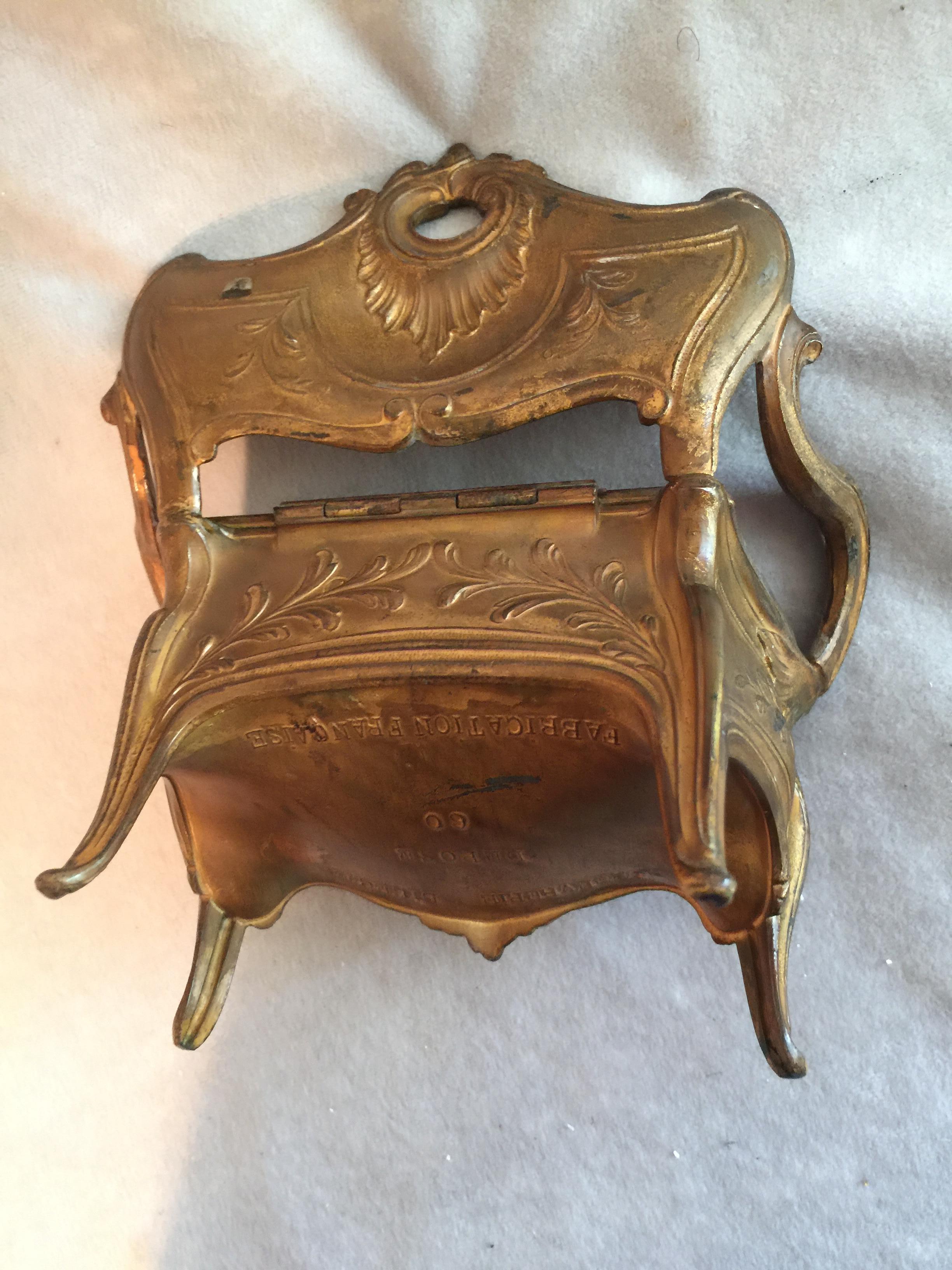 20th Century Unusual French Antique Mini Jewelry Box in the Form of a Loveseat, Gilt Metal