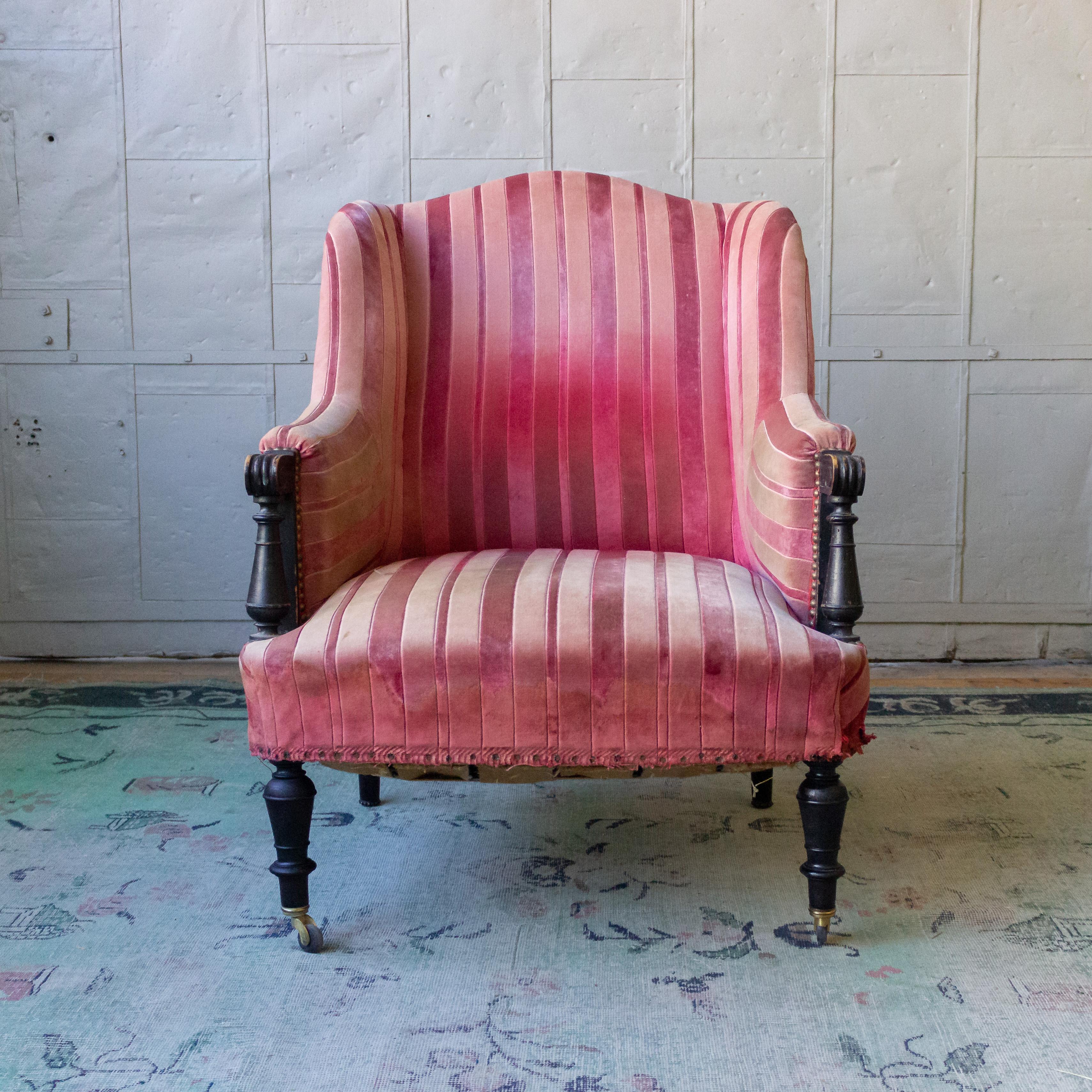 Unusual French Armchair in Faded Red Velvet 5