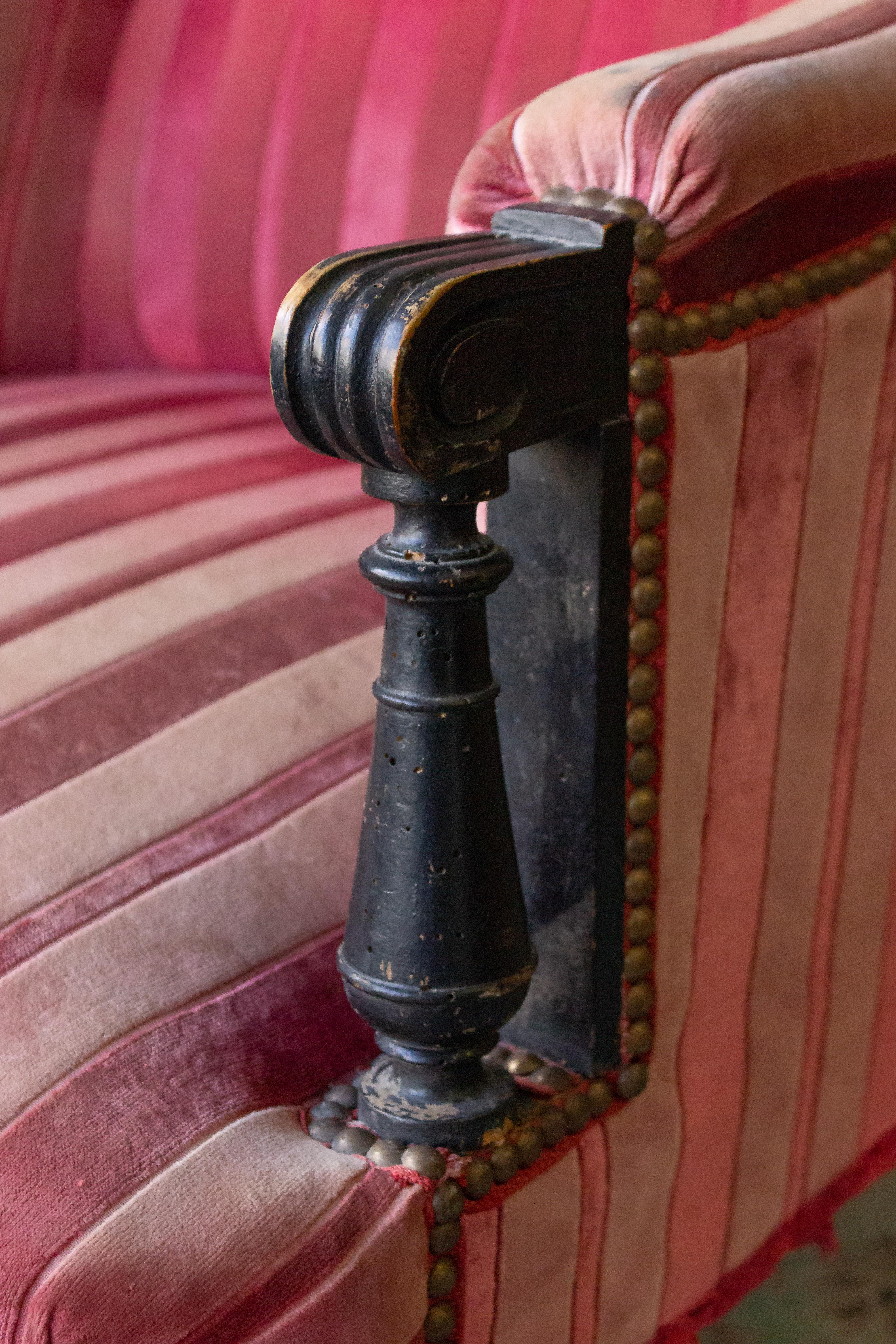 Unusual French Armchair in Faded Red Velvet 5