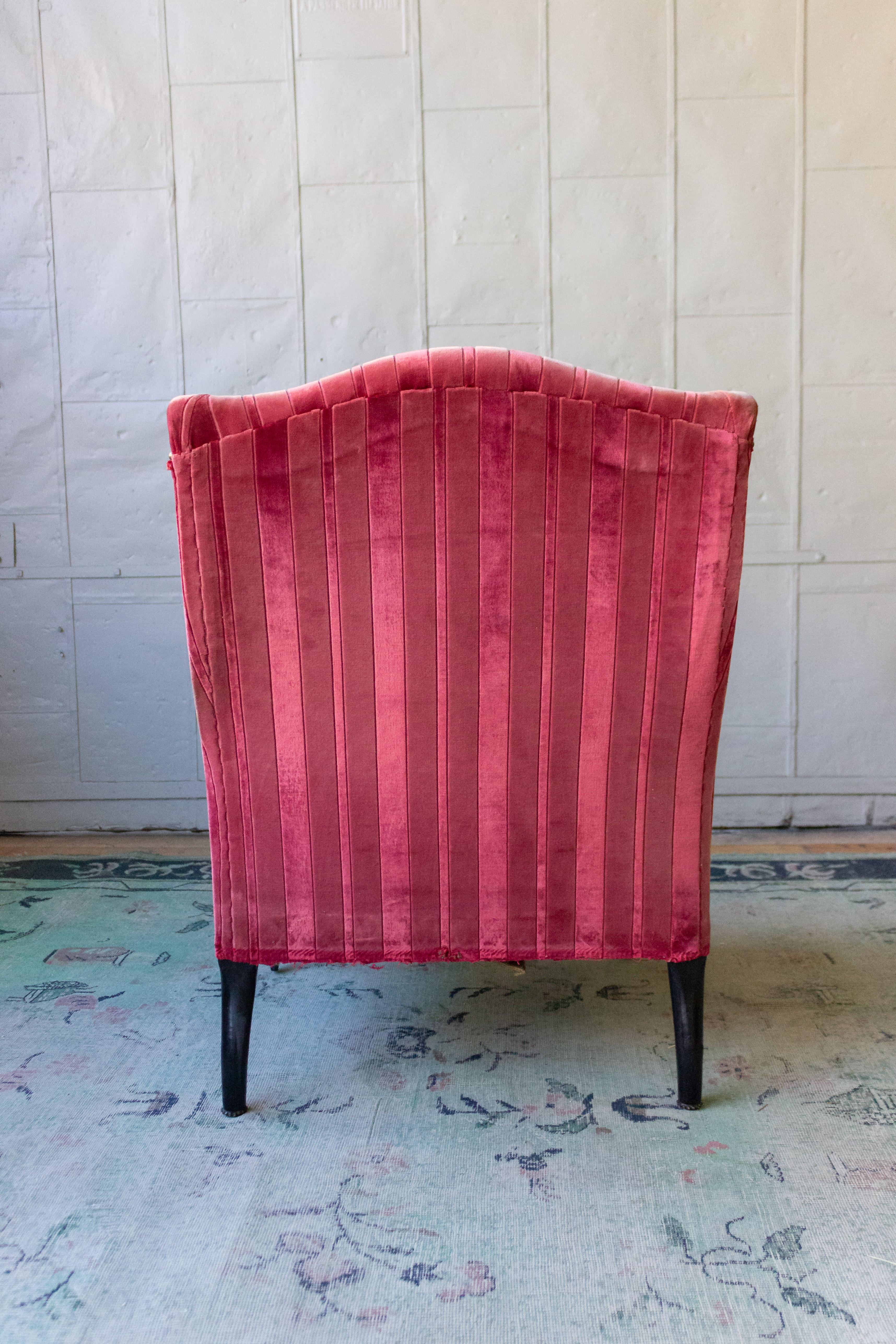 Unusual French Armchair in Faded Red Velvet 1