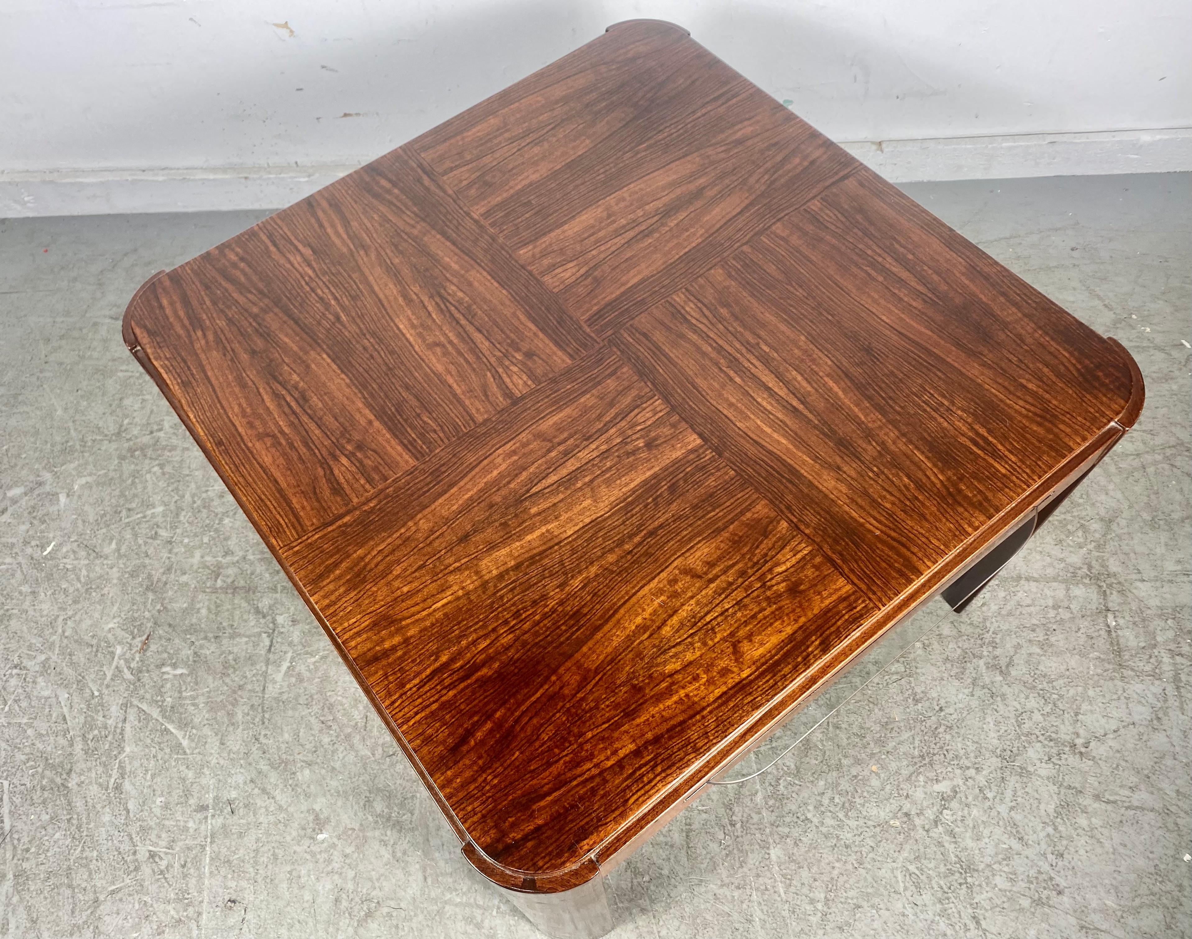 Unusual French Art Deco Rosewood Cocktail / Coffee Table, pull out glass inserts In Good Condition In Buffalo, NY