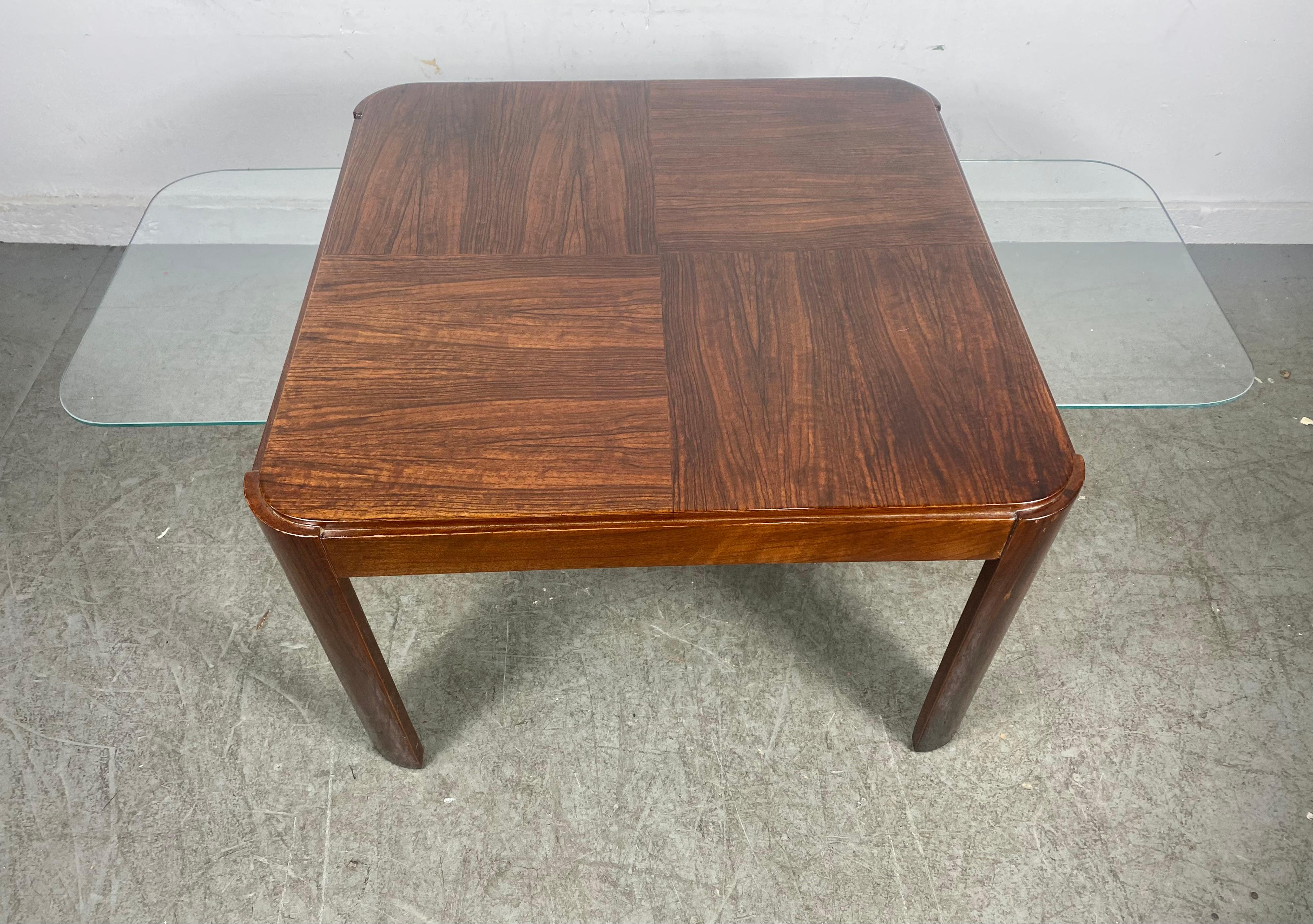 Unusual French Art Deco Rosewood Cocktail / Coffee Table, pull out glass inserts 4