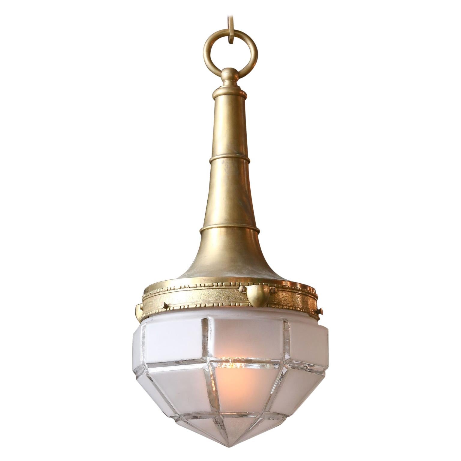 Unusual French Brass and Frosted Glass Art Deco Lantern