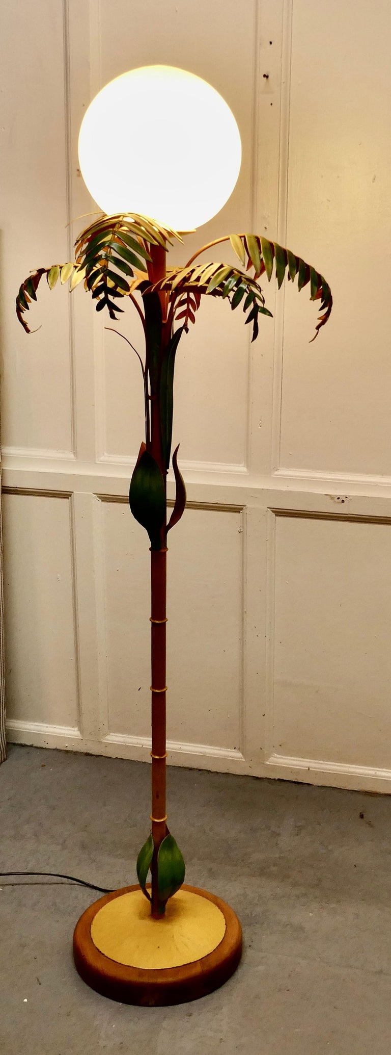 Unusual French Conservatory Painted Toleware Floor Lamp For Sale at