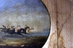 Unusual French Ebonized Tripod Table Painted with a Horse Racing Scene