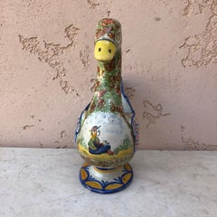 Unusual French Faience Duck Vase Quimper Hubaudiere, circa 1880