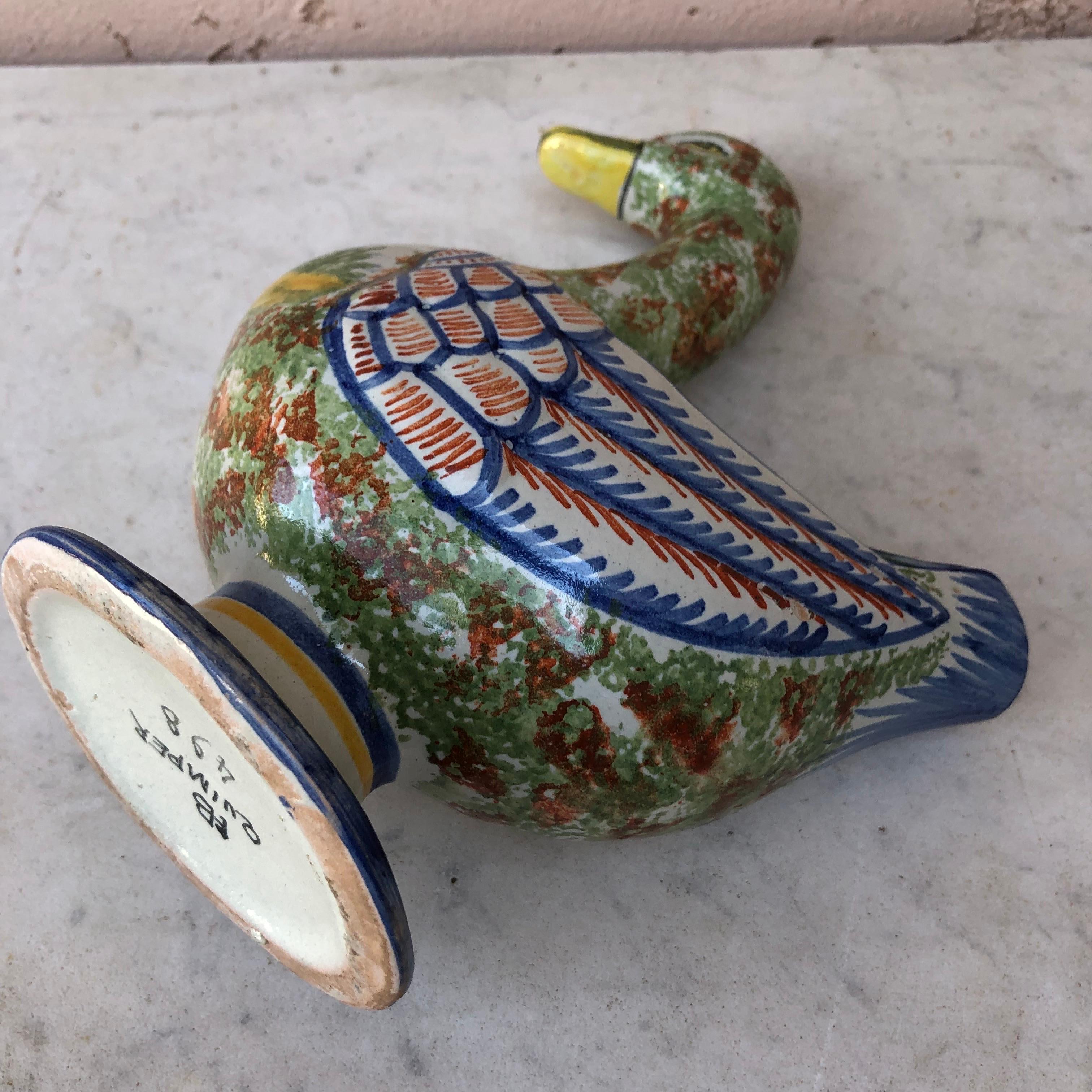 Unusual French Faience Duck Vase Quimper Hubaudiere, circa 1880 1