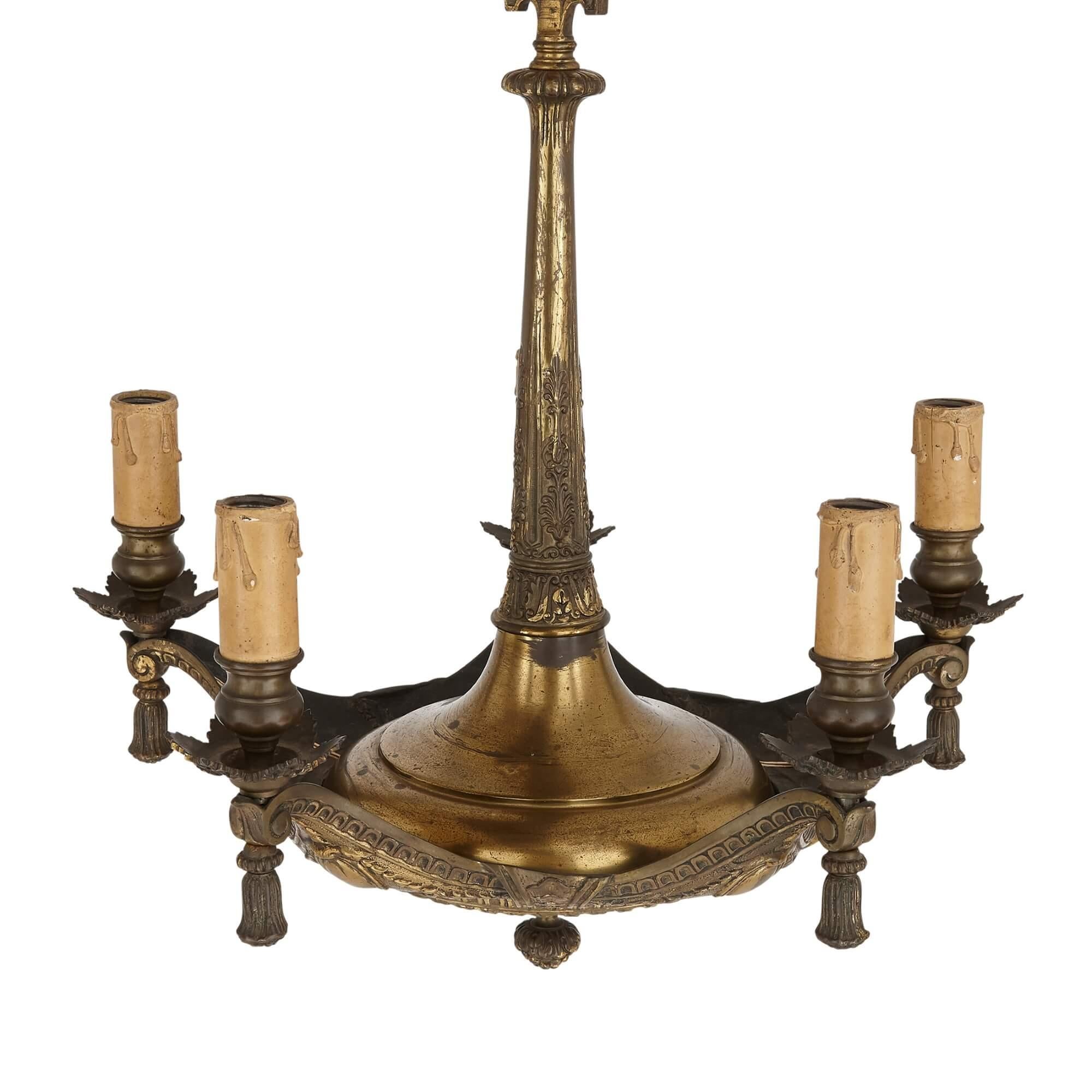 19th Century Unusual French Gilt Bronze Cushion-Form Chandelier For Sale