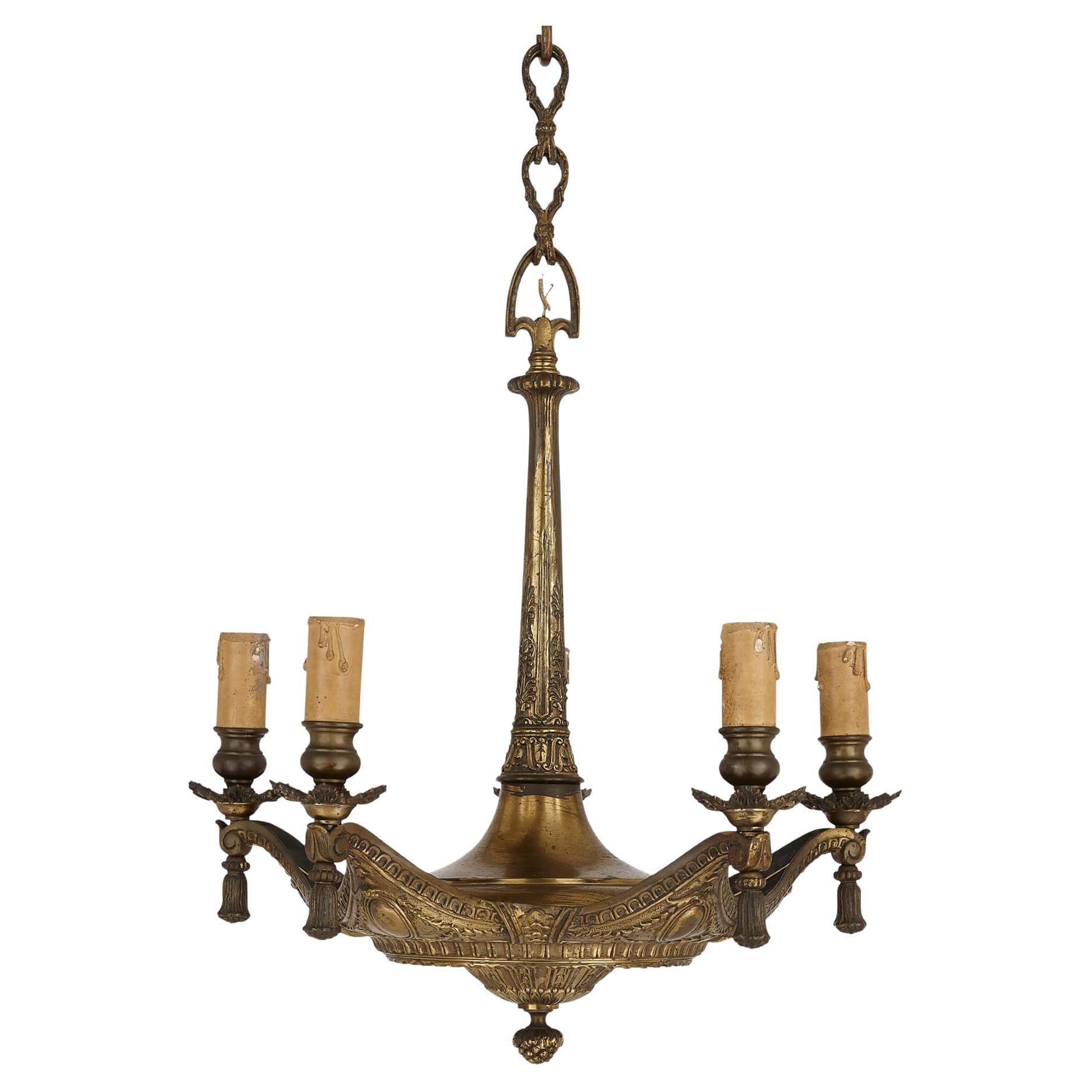 Unusual French Gilt Bronze Cushion-Form Chandelier