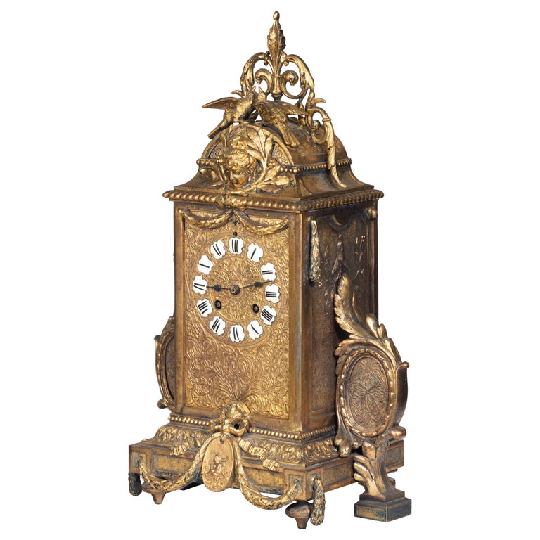 Unusual French Gilt Bronze Mantel Clock For Sale