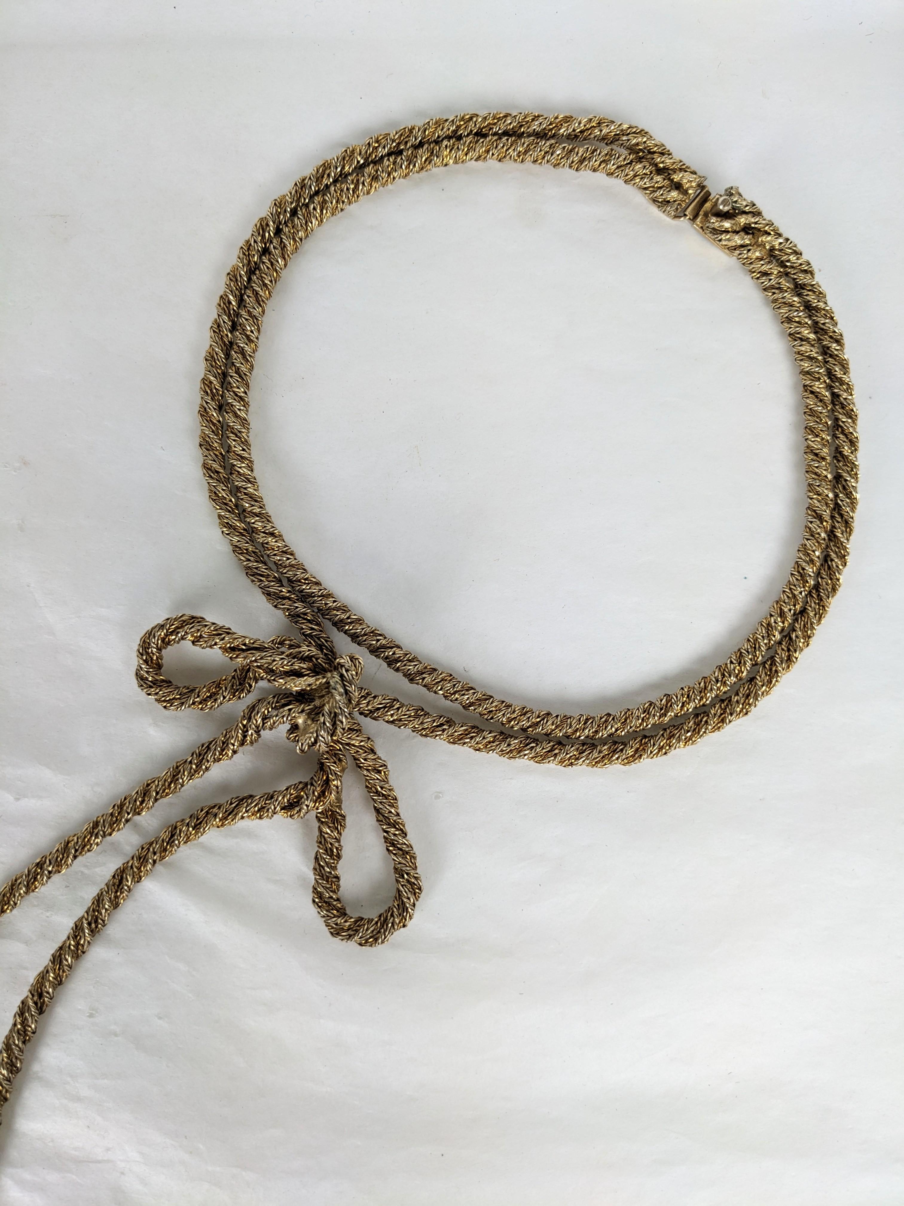 Artisan Unusual French Gilt Rope Bow Necklace For Sale