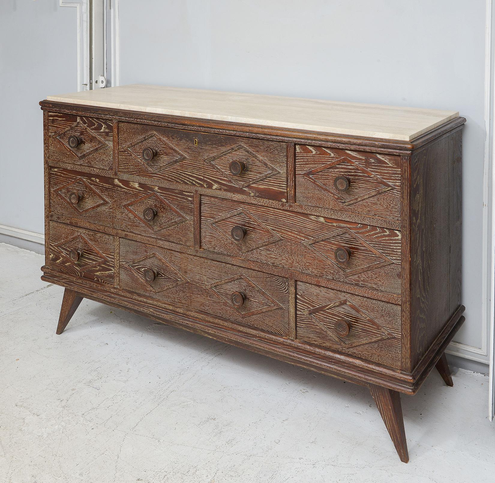 Unusual French Midcentury Cerused Oak Chest In Excellent Condition For Sale In New York, NY