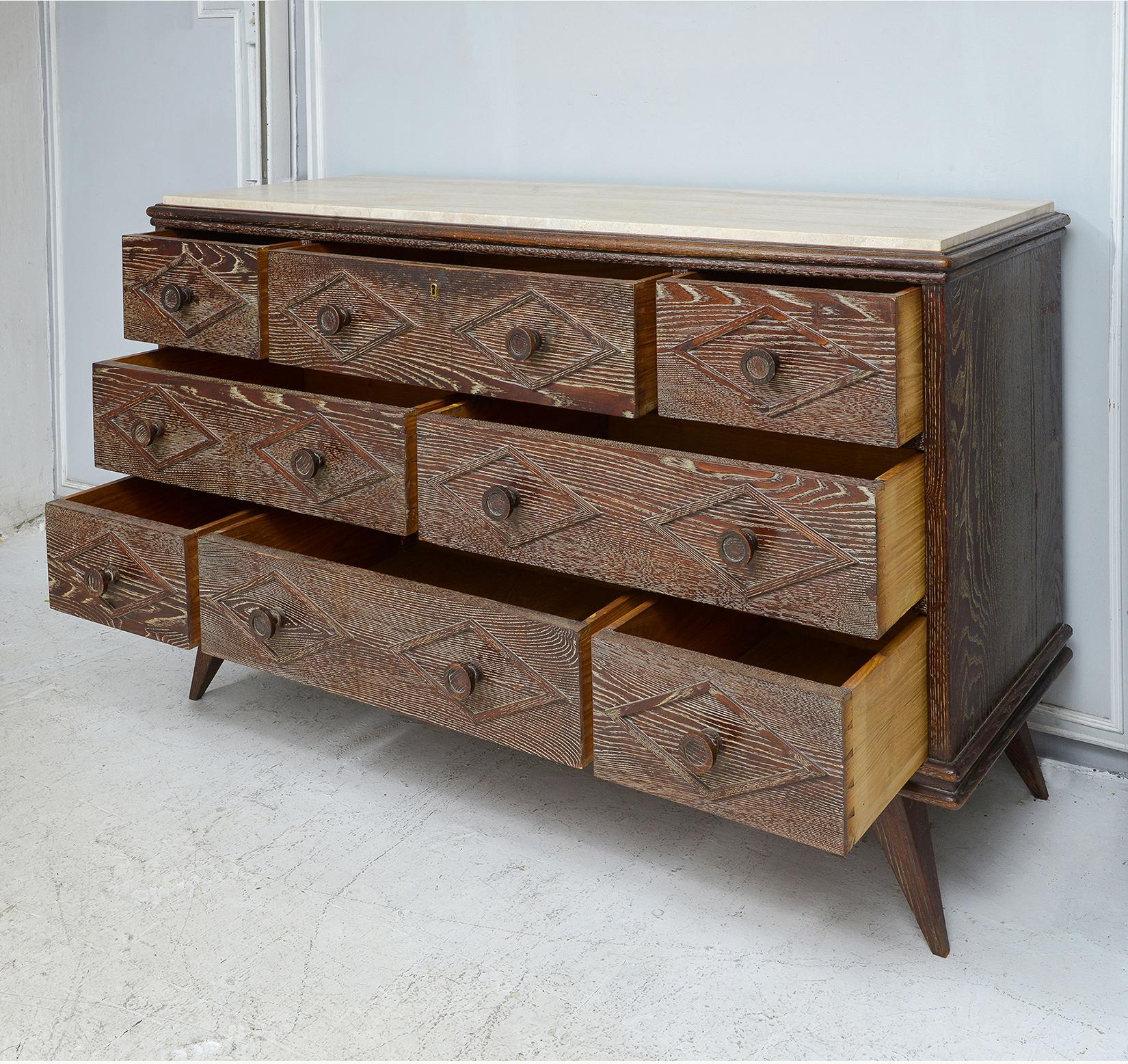 Mid-20th Century Unusual French Midcentury Cerused Oak Chest For Sale