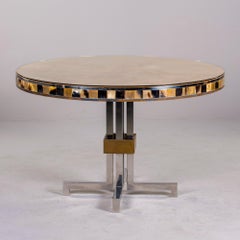 Unusual French Mid Century Suede-Topped Table with Chrome Base & Mosaic Sides