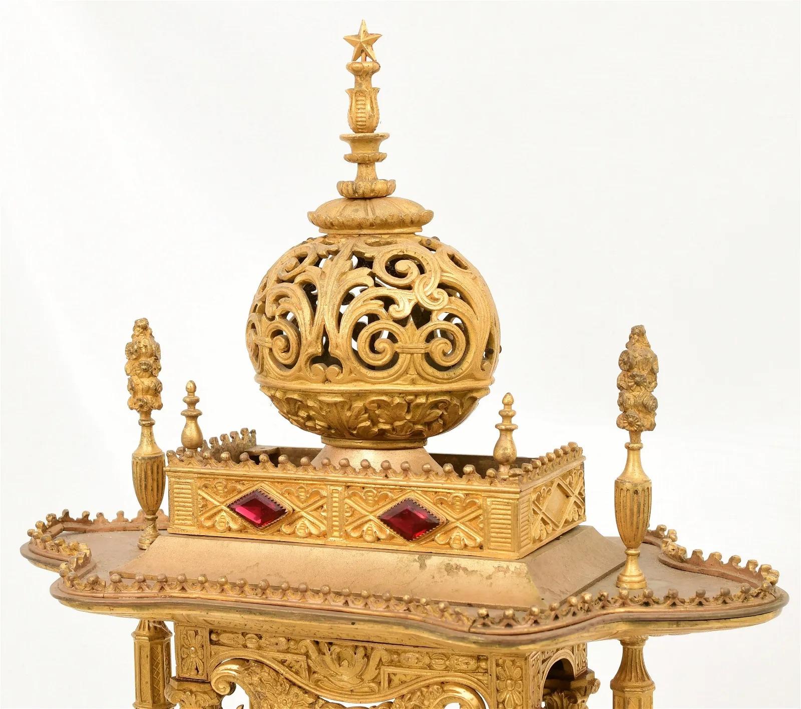 19th Century Unusual French Ormolu and Jeweled Clock Made for the Ottoman Turkish Market For Sale