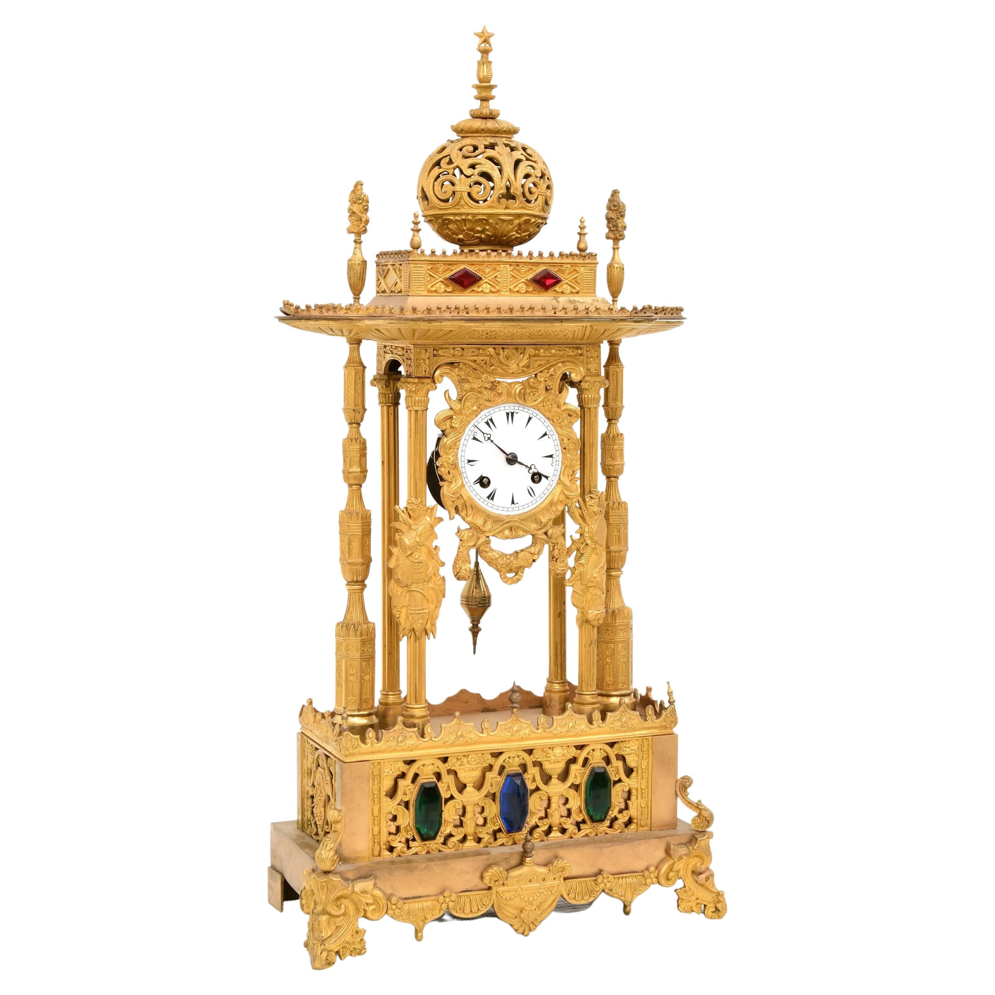 Unusual French Ormolu and Jeweled Clock Made for the Ottoman Turkish Market For Sale