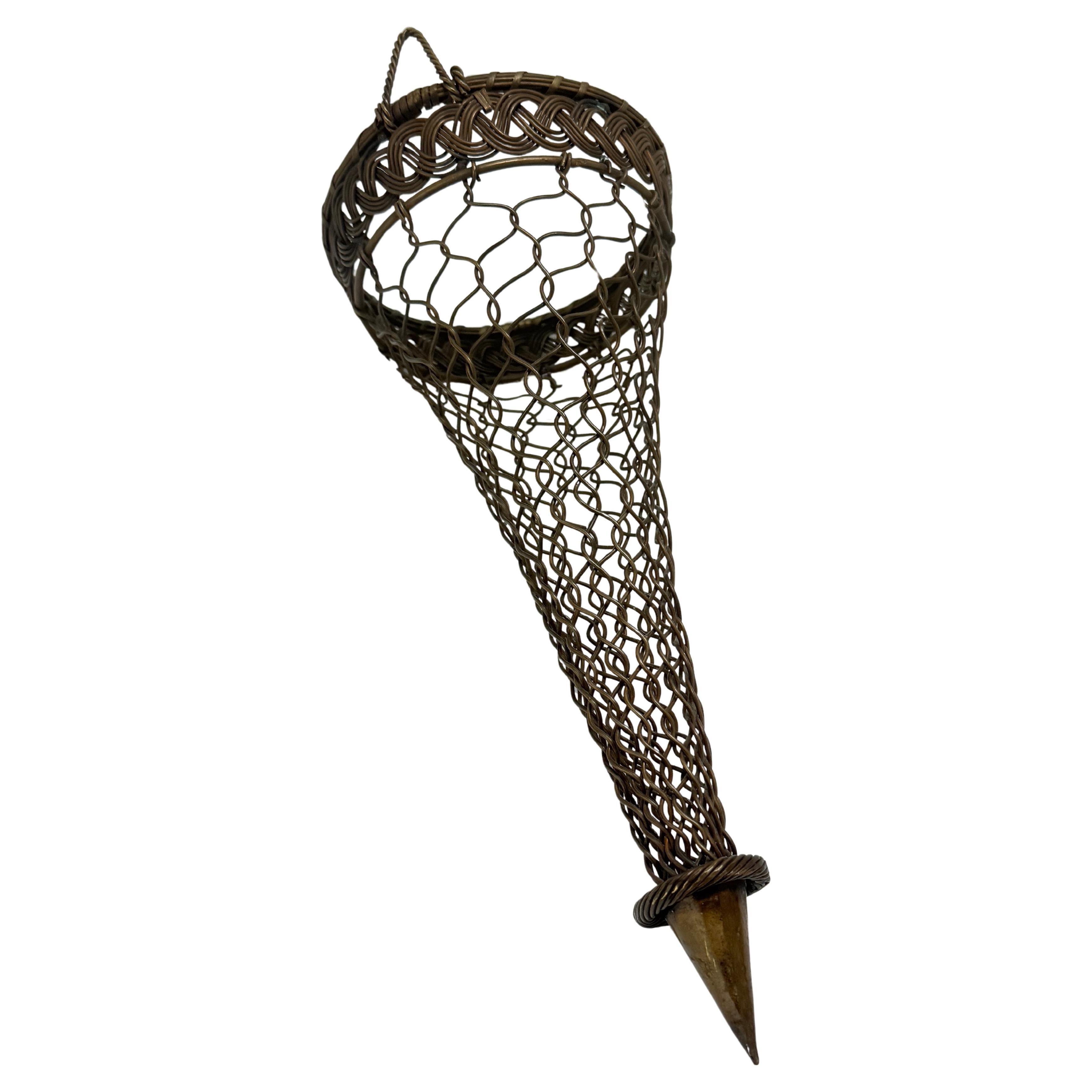 Unusual French Victorian Bronze Wire Wall Cone or Wall Bouquet Holder For Sale