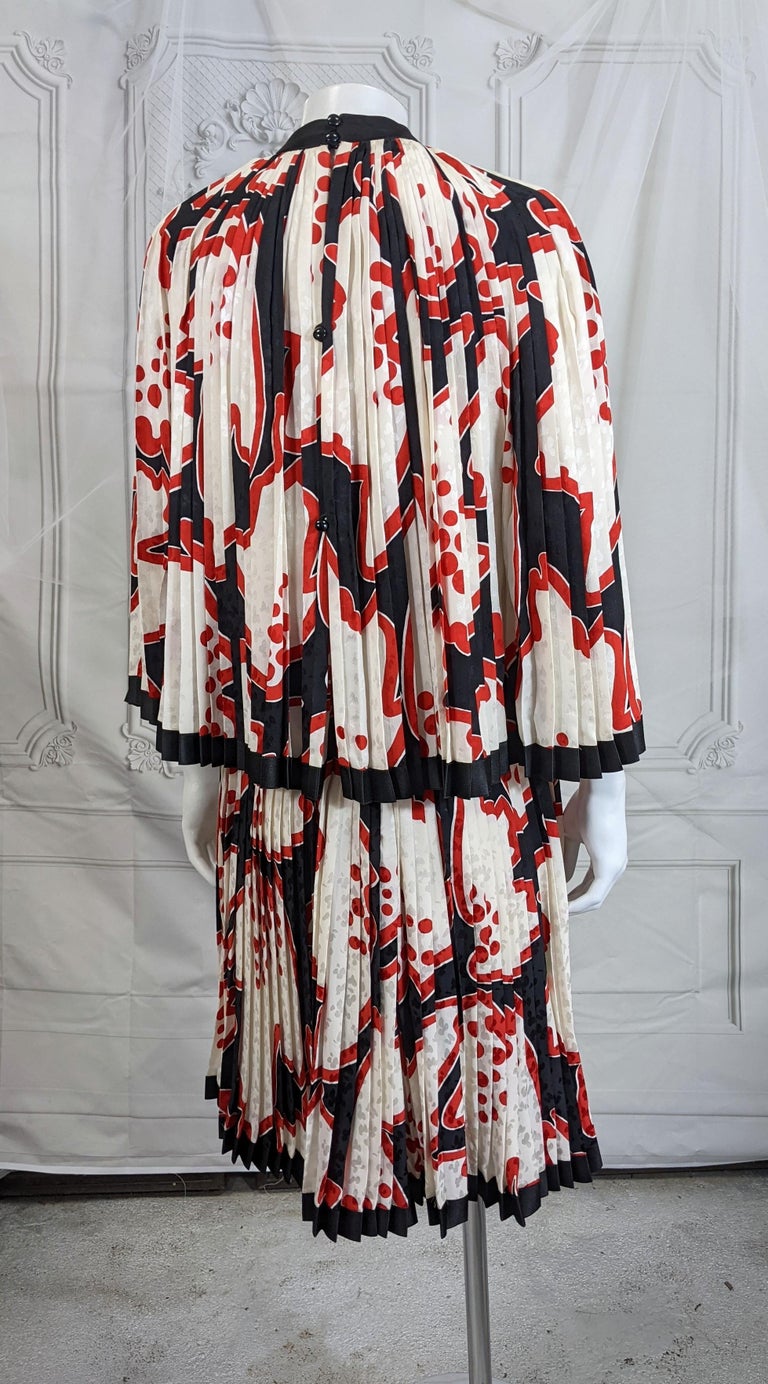Spring 1973 Galanos Couture Pleated Peach & Taupe Silk Chiffon Dress