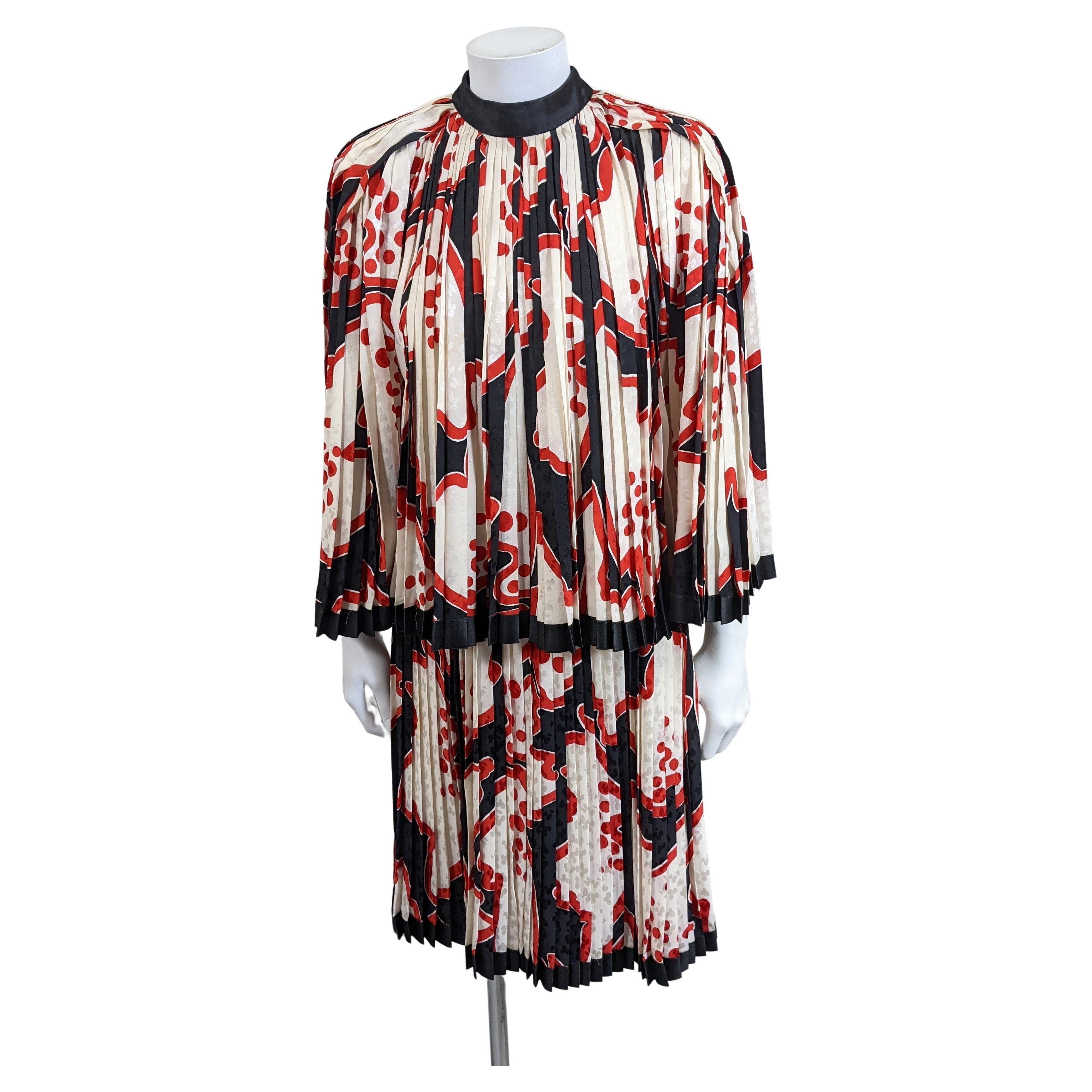Unusual Galanos Silk Crepe Pleated Dress For Sale