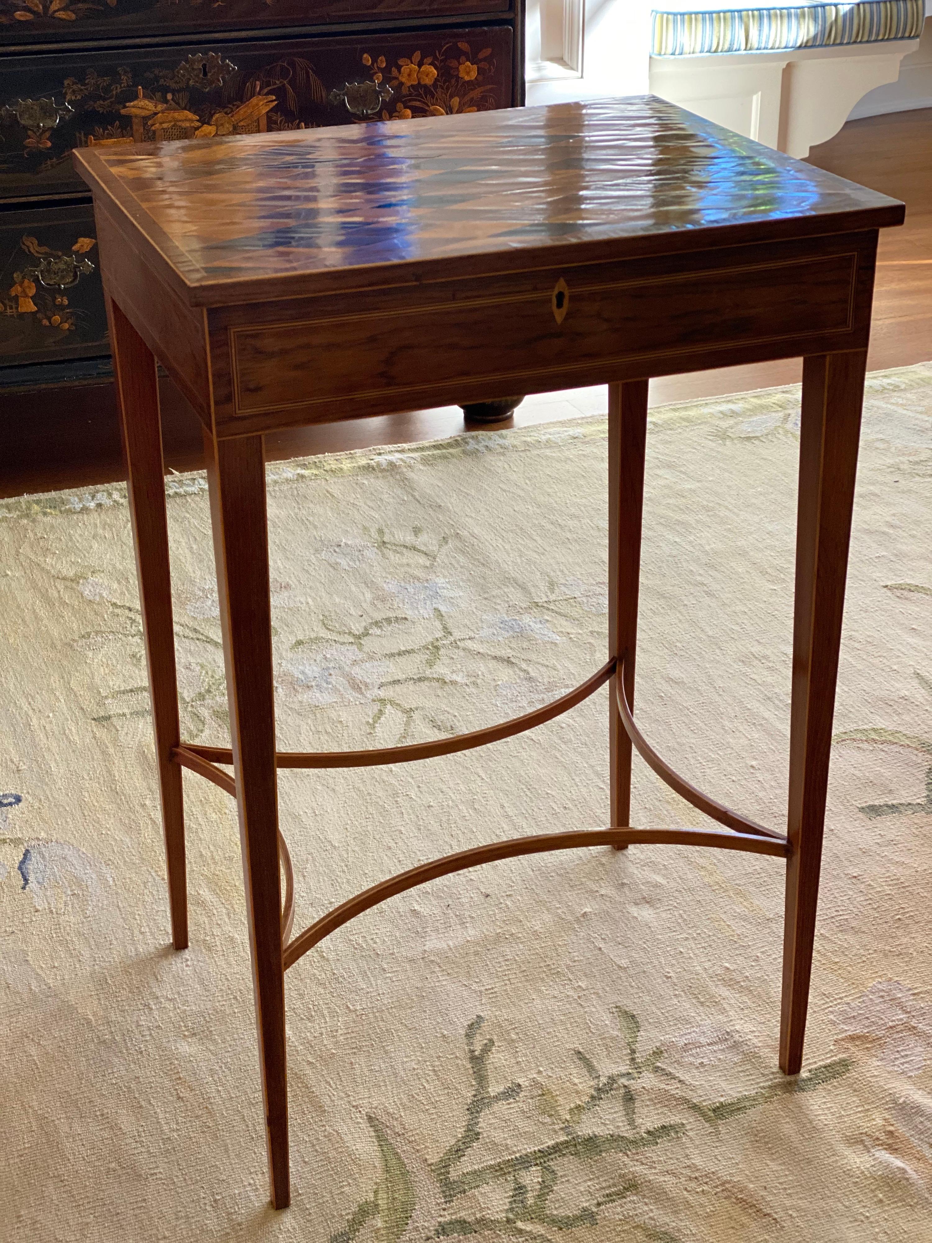 19th Century Unusual George III Inlaid Rosewood and Specimen Wood Parquetry Work Table For Sale