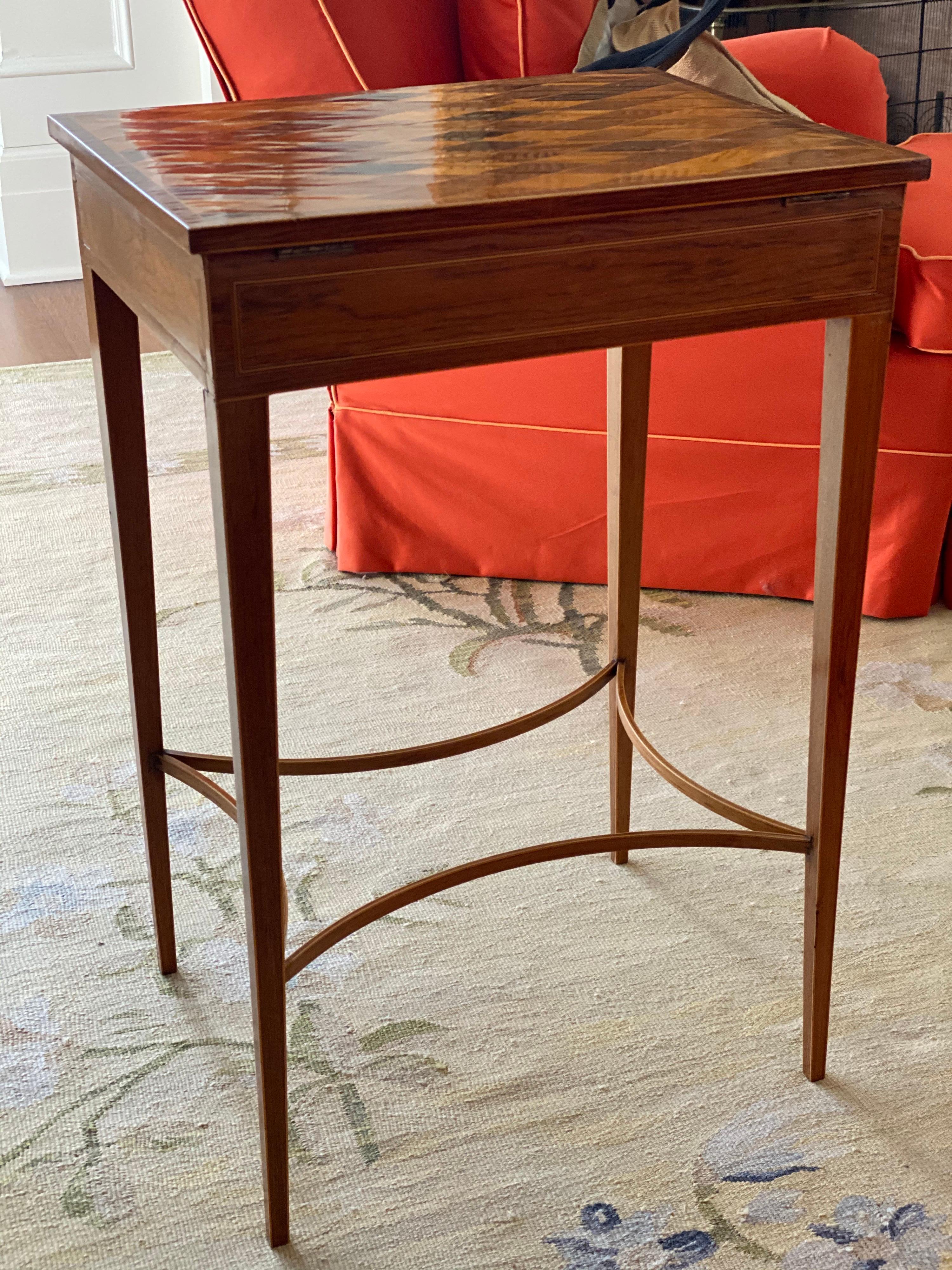 Unusual George III Inlaid Rosewood and Specimen Wood Parquetry Work Table For Sale 1