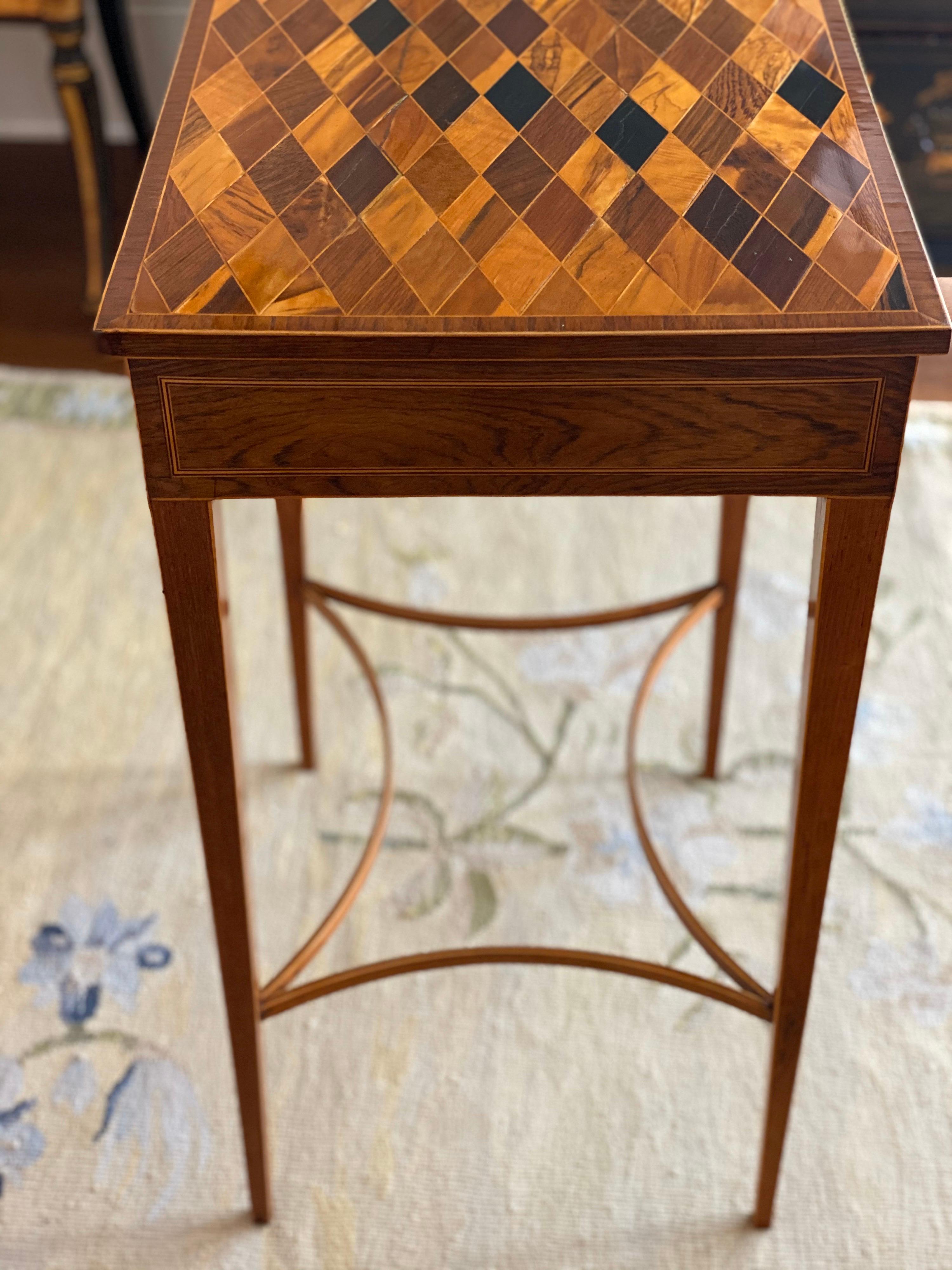 Unusual George III Inlaid Rosewood and Specimen Wood Parquetry Work Table For Sale 2