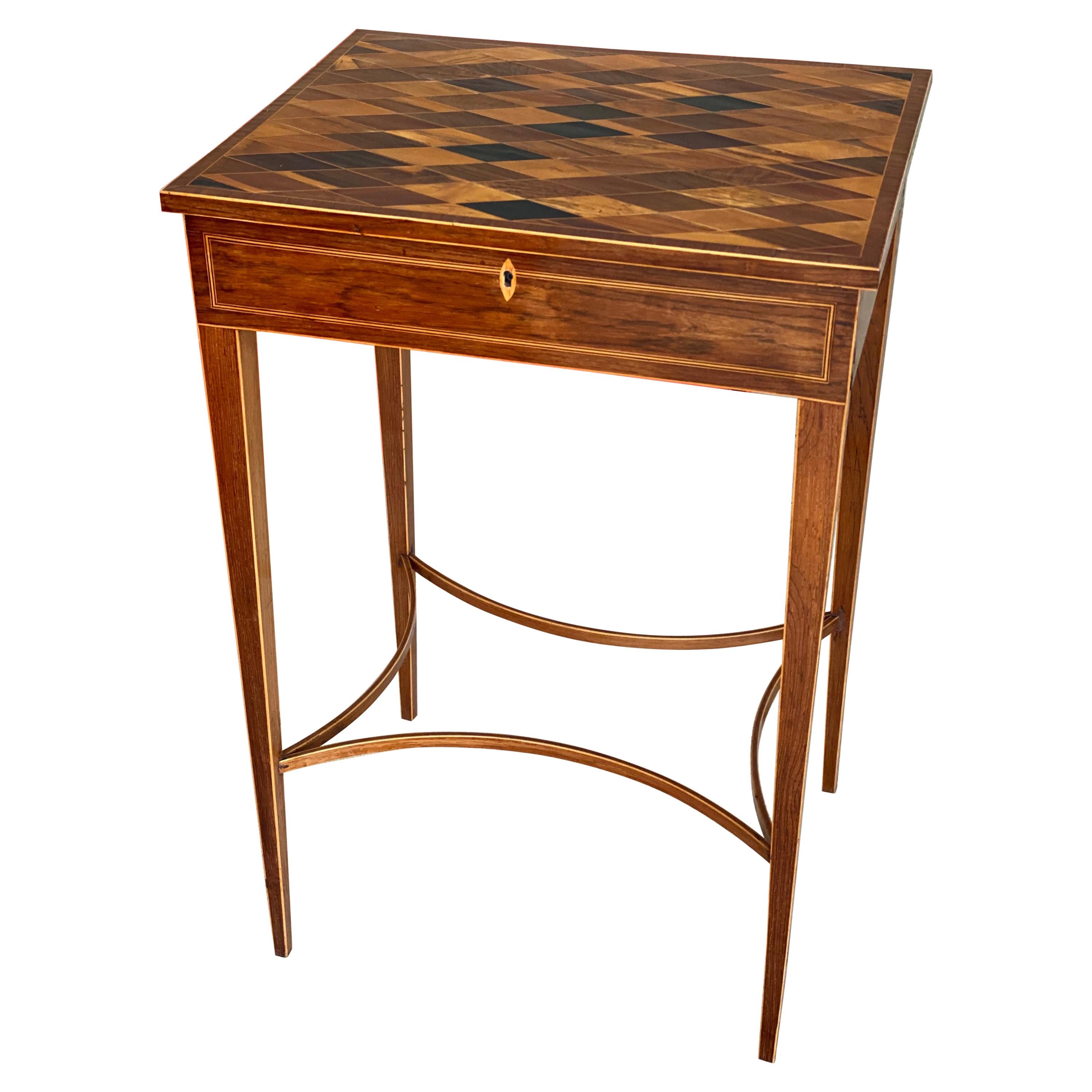 Unusual George III Inlaid Rosewood and Specimen Wood Parquetry Work Table