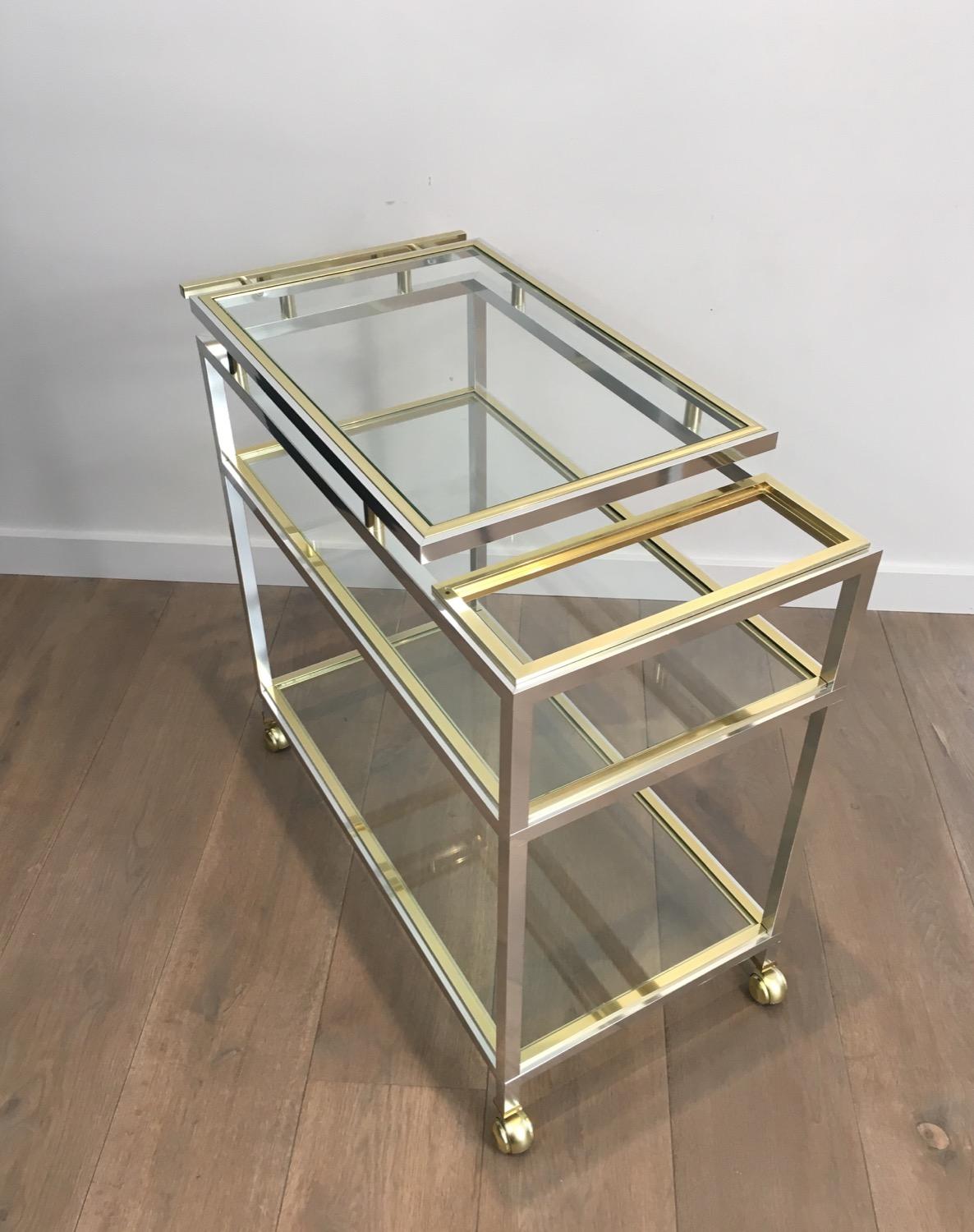 Unusual Gild et Chrome Aluminium Drinks Trolley, French, circa 1970 9