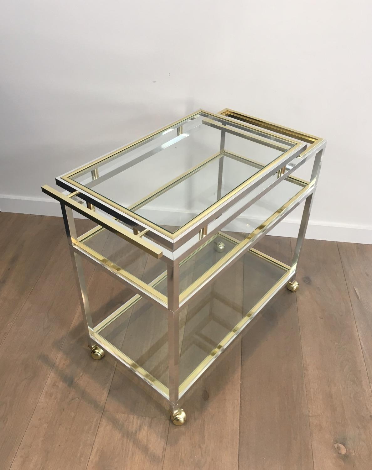 Mid-Century Modern Unusual Gild et Chrome Aluminium Drinks Trolley, French, circa 1970