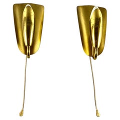 Unusual Gilt Brass Wall Sconces, Set 2, Italy Vintage Wall Lamps