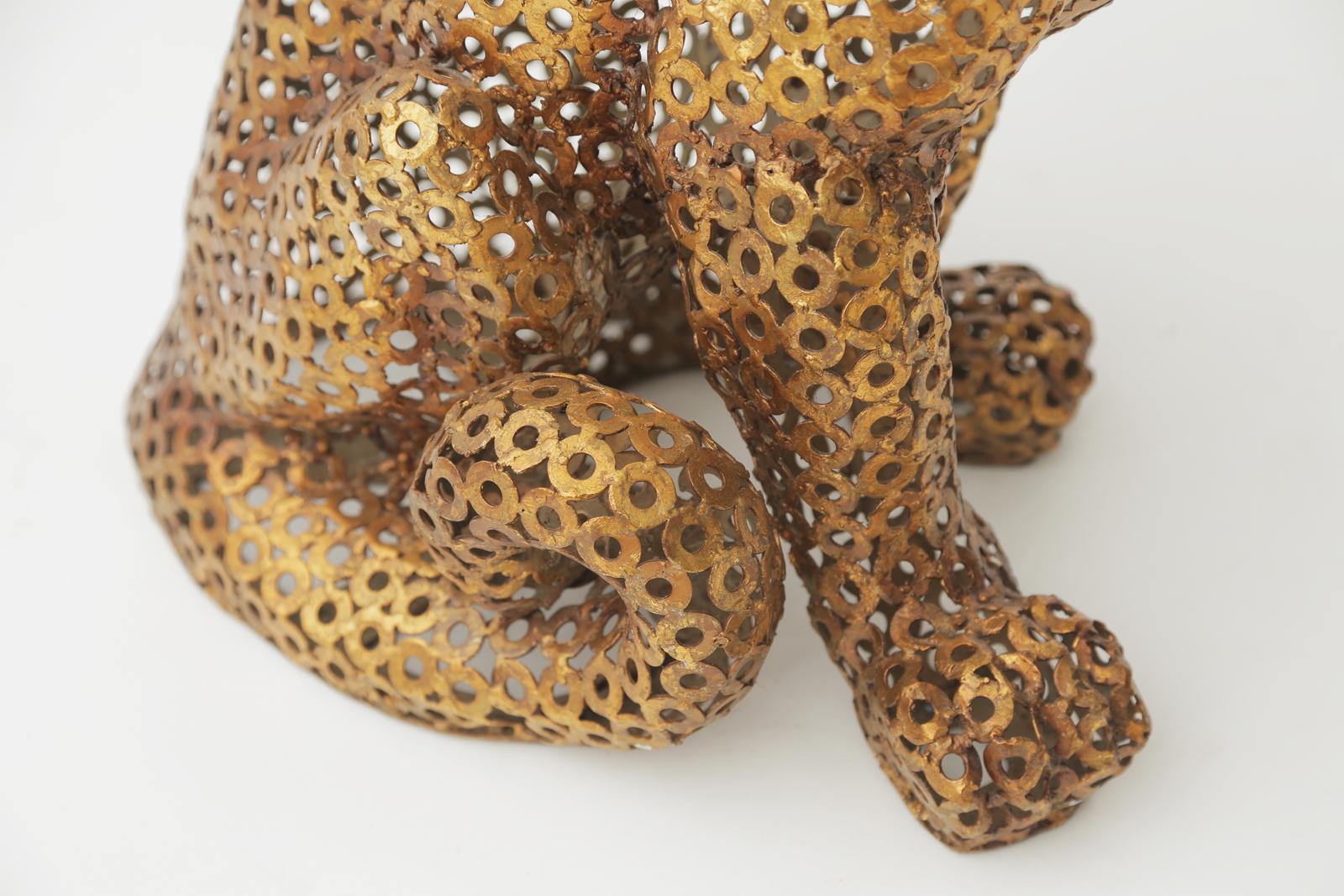 20th Century Unusual Gilt Metal Leopard, Formed of Welded Steel Washers For Sale