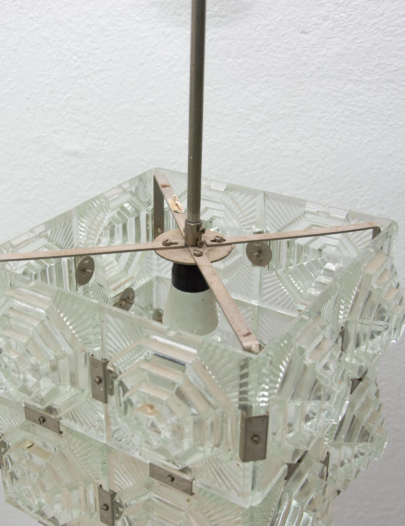 Lampes à suspension cubiques en verre inhabituelles de Kamenick enov, 1970, prix par paire en vente 10