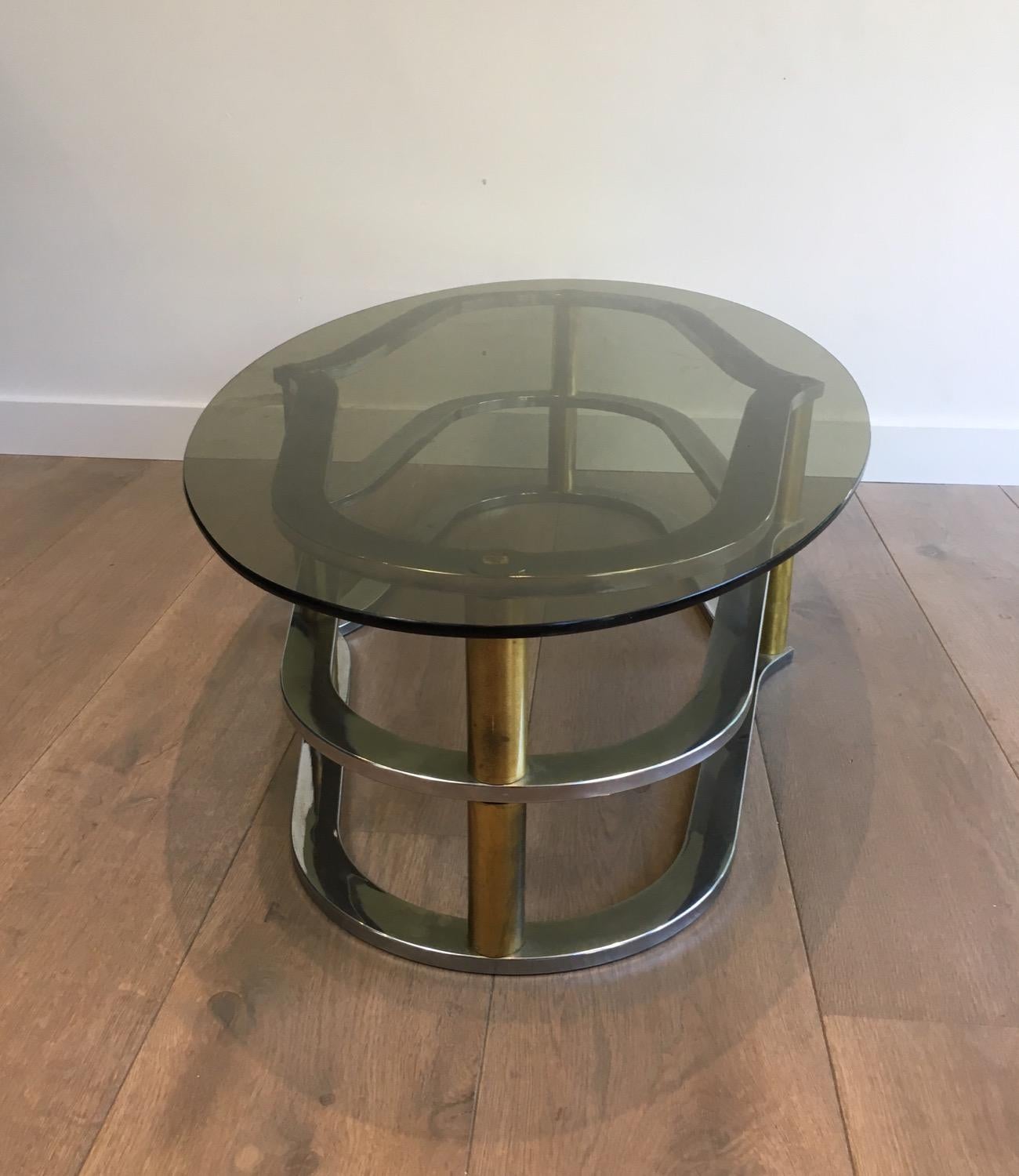 Unusual Gold Gilt Brass and Chrome Design Coffee Table, French, circa 1960 For Sale 4