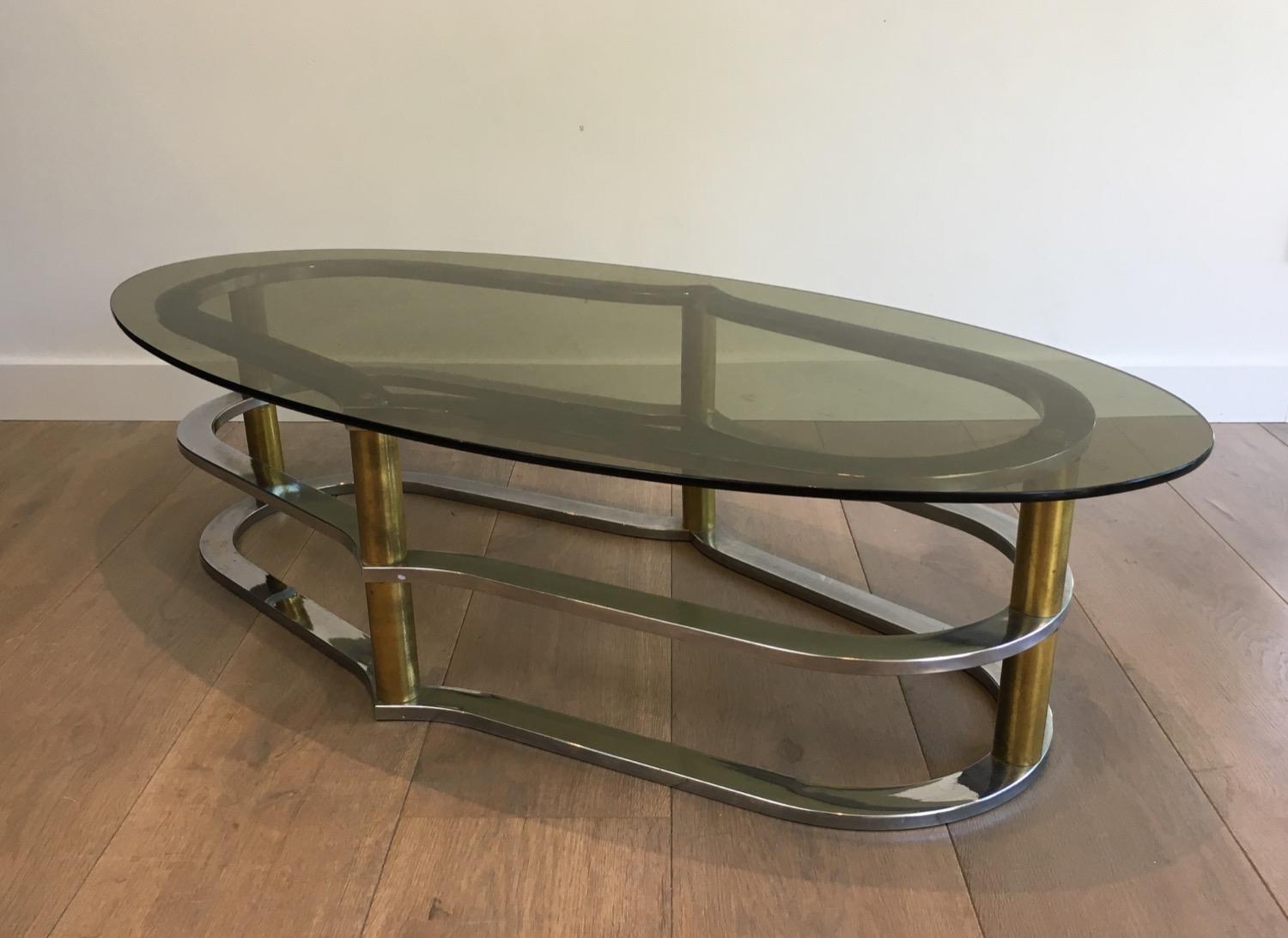 Unusual Gold Gilt Brass and Chrome Design Coffee Table, French, circa 1960 For Sale 5