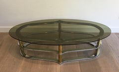 Unusual Gold Gilt Brass and Chrome Design Coffee Table, French, circa 1960