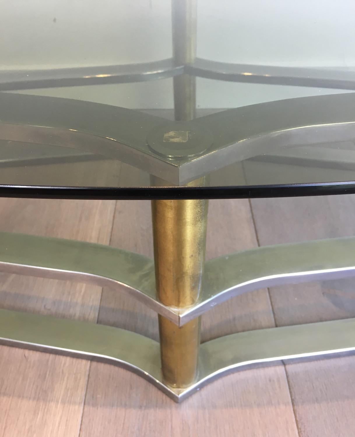 Unusual Gold Gilt Brass and Chrome Design Coffee Table, French, circa 1960 In Good Condition For Sale In Marcq-en-Barœul, Hauts-de-France