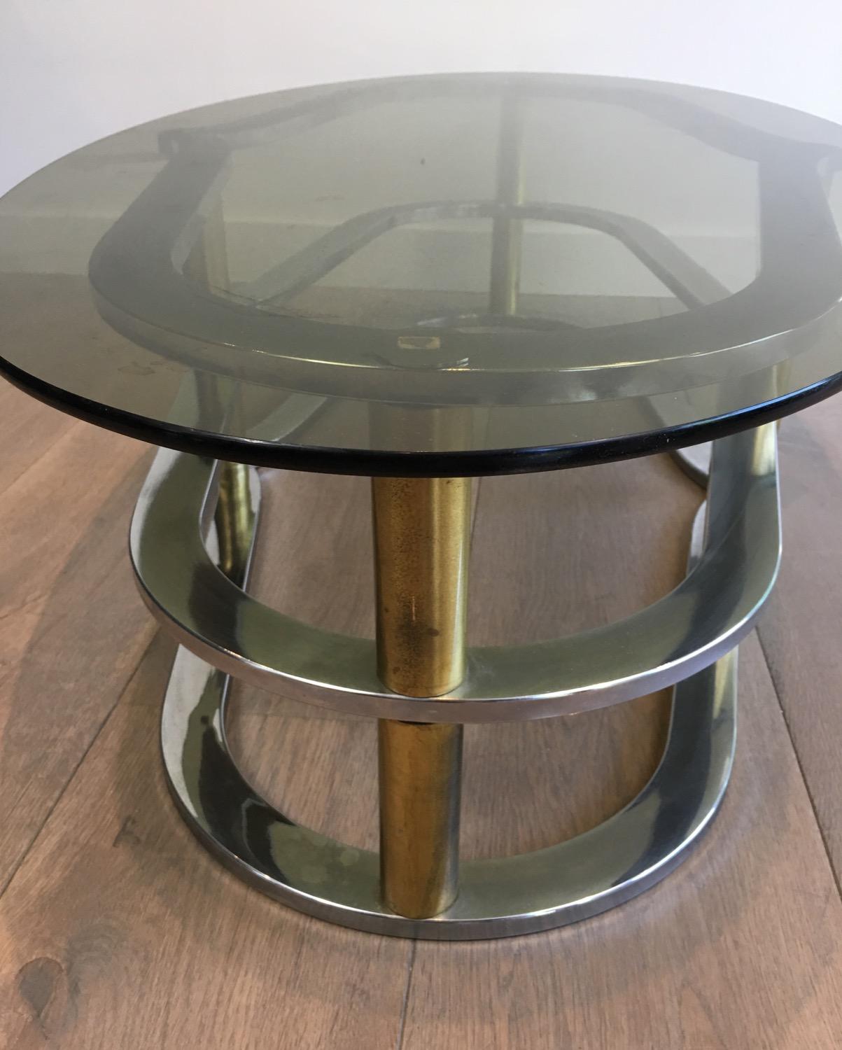 Mid-20th Century Unusual Gold Gilt Brass and Chrome Design Coffee Table, French, circa 1960 For Sale